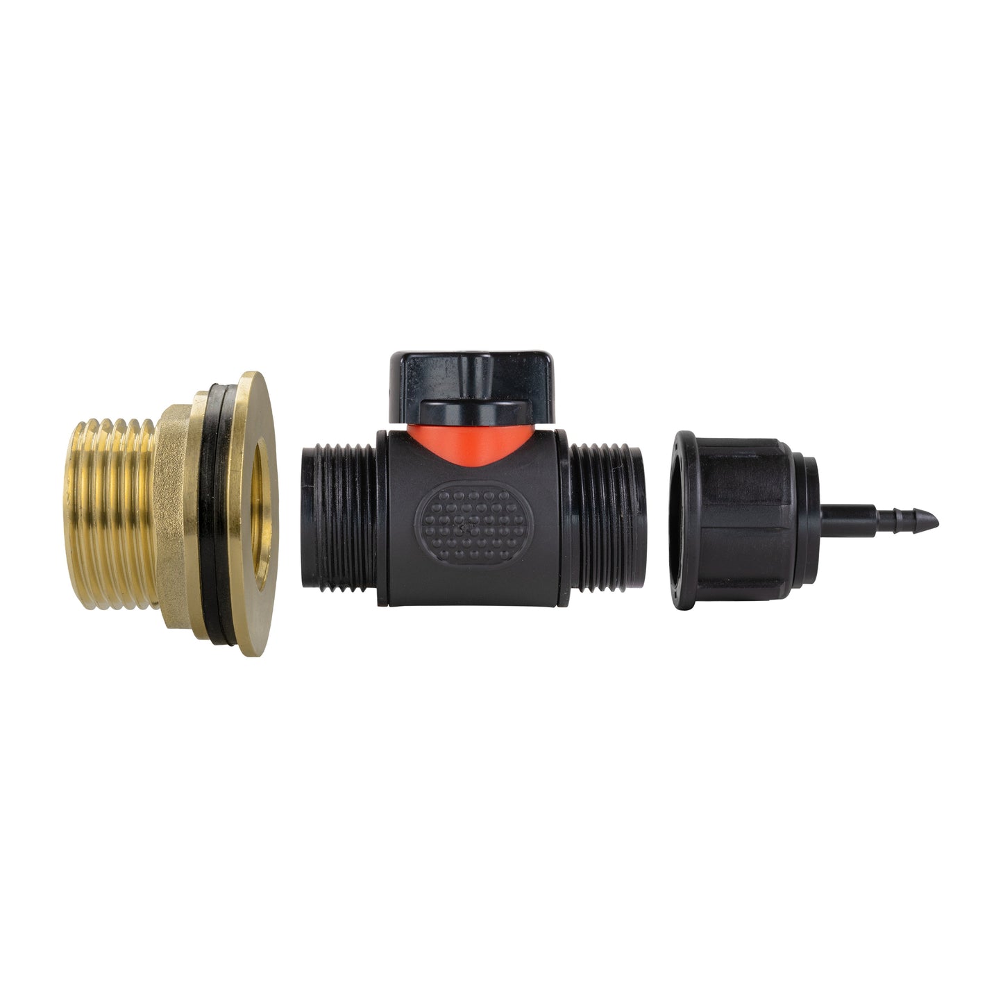 Water Butt Brass Kit 1in with In-Line Valve + 4mm Barb for Micro Watering System