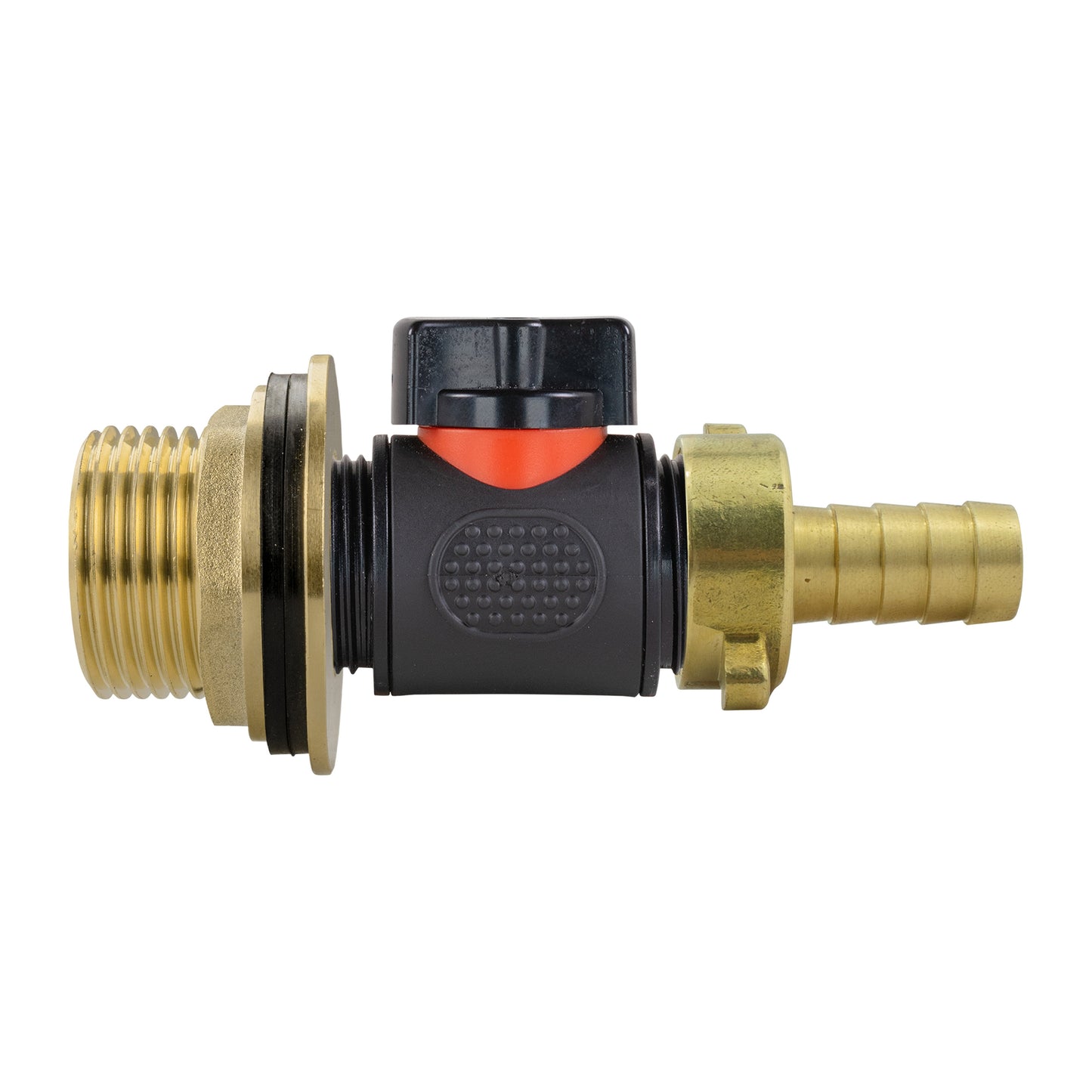 Water Butt Brass Kit 1in with In-Line Valve + 1/2in Brass Barb and Drill Bit