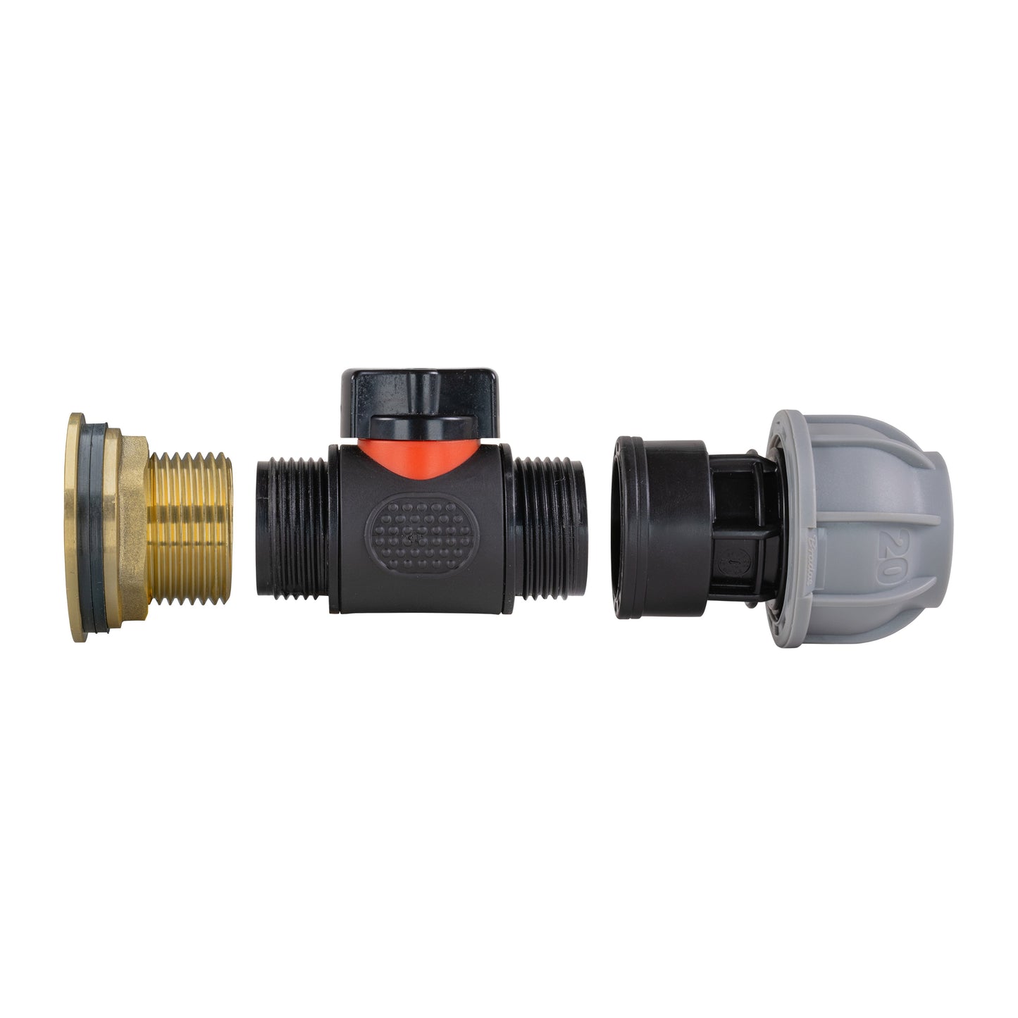 Water Butt Brass Kit 1in with In-Line Valve + 20mm MDPE for Brass Water Fitting