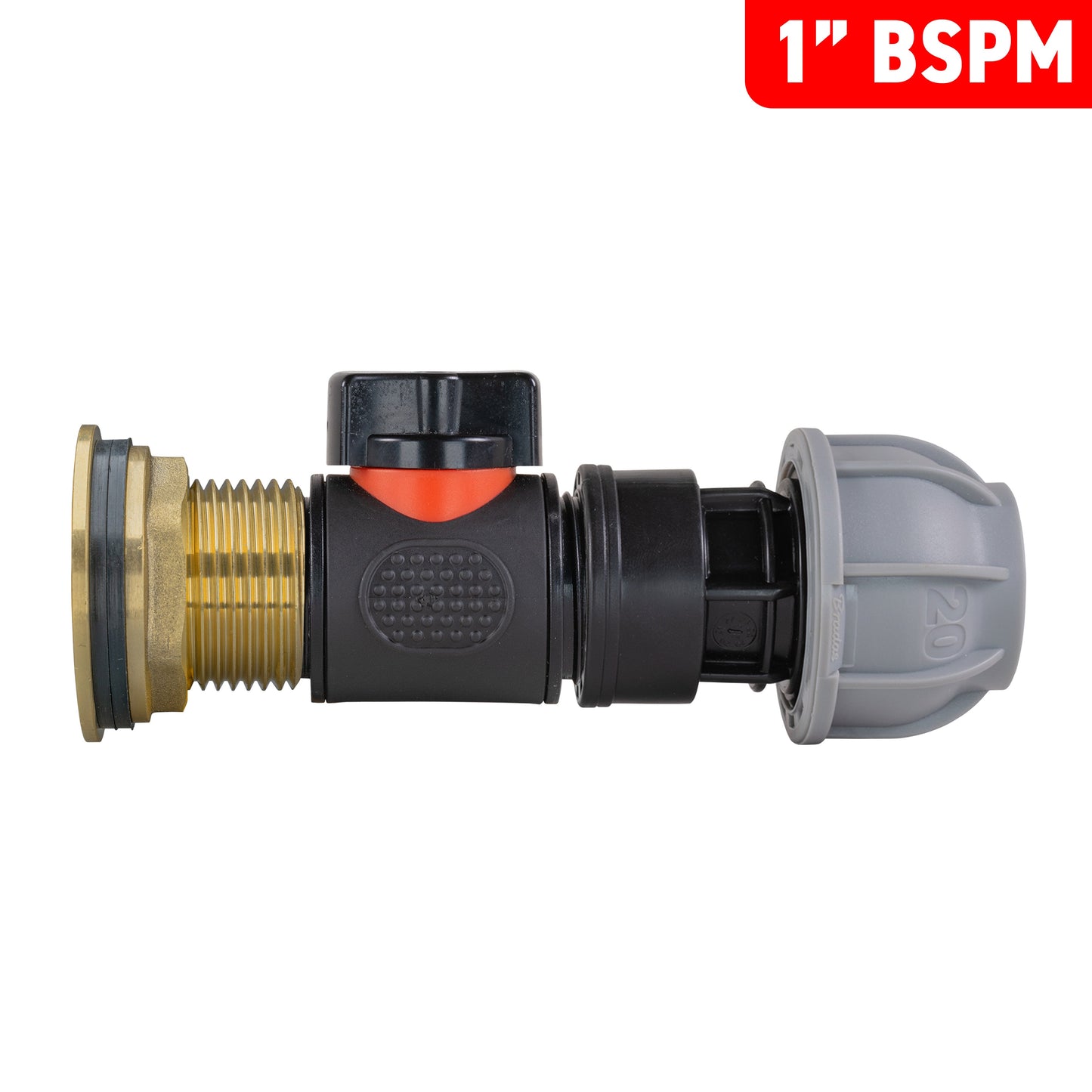 Water Butt Brass Kit 1in with In-Line Valve + 20mm MDPE for Brass Water Fitting