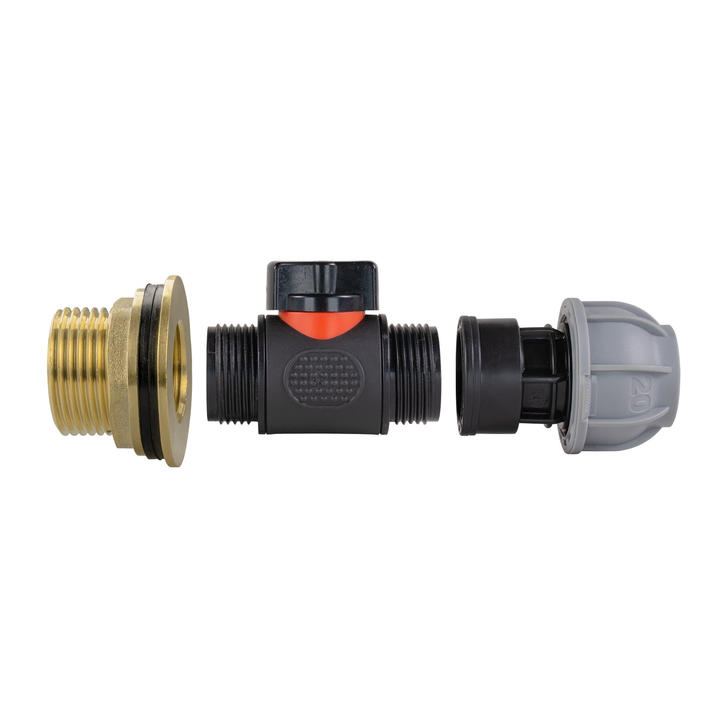 Water Butt Brass Kit 1in with In-Line Valve + 20mm MDPE for Brass Water Fitting