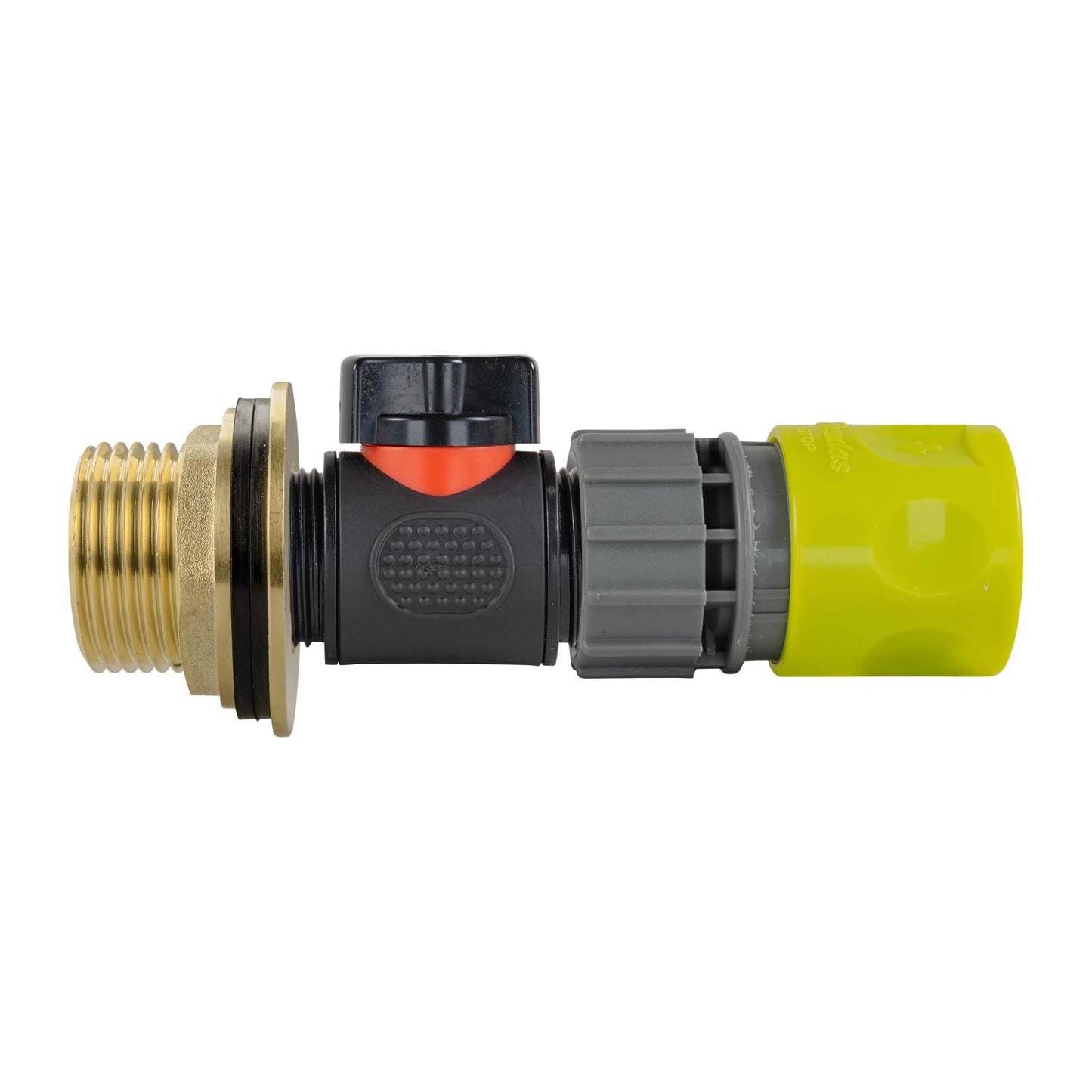 Water Butt Brass Kit 1in with In-Line Valve + Female Quick Connector Lime