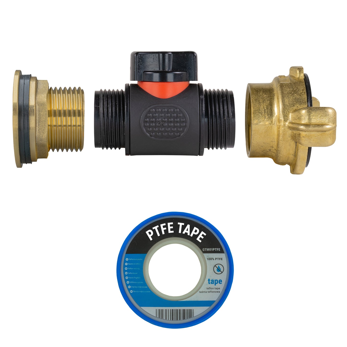 Water Butt Brass Kit 1in with In-Line Valve + Geka Water Connector Claw Coupling