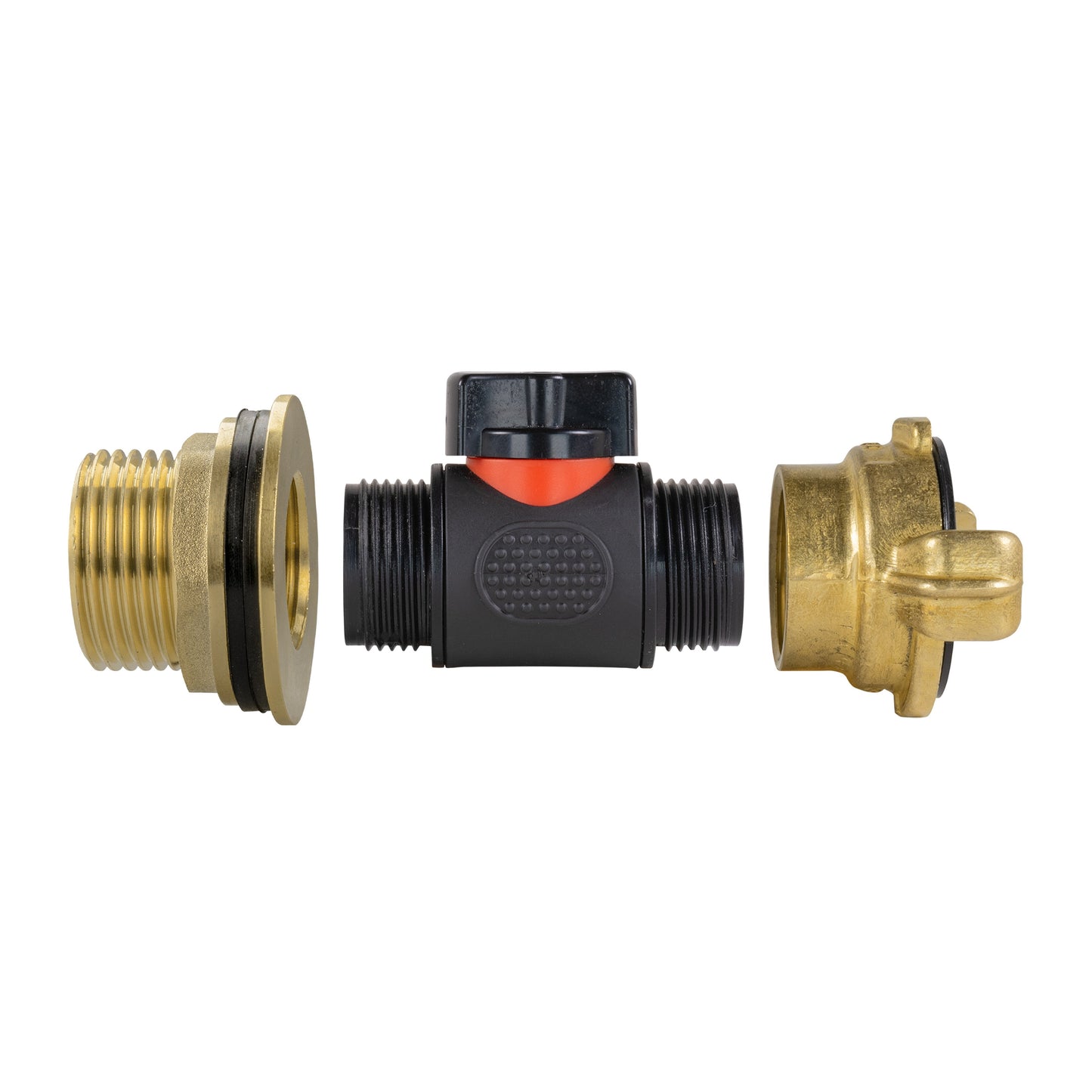 Water Butt Brass Kit 1in with In-Line Valve + Geka and Drill Bit Water Connector