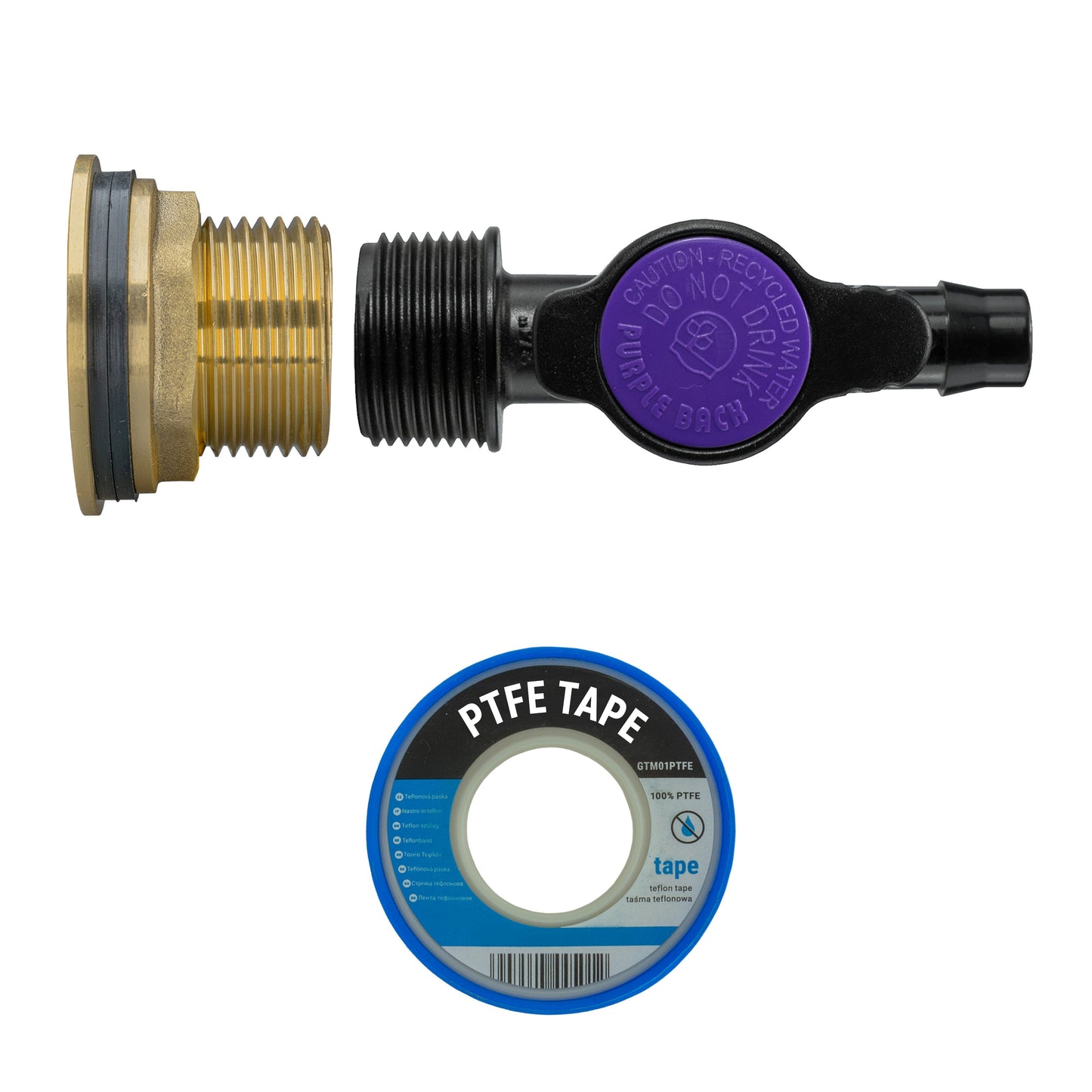 Water Butt Brass Kit 1in with 13mm Barb Irrigation Valve and Drill Bit