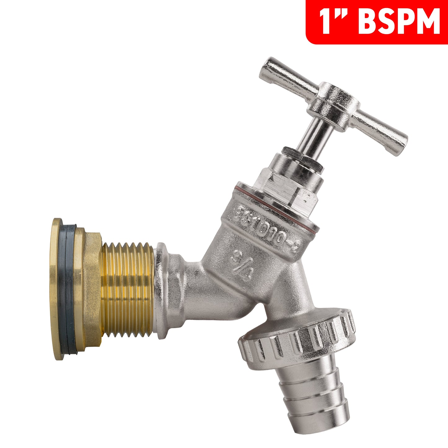 Water Butt Brass Kit 1in with Nickel Plated Barbed Tap and Drill Bit Tap Adapter