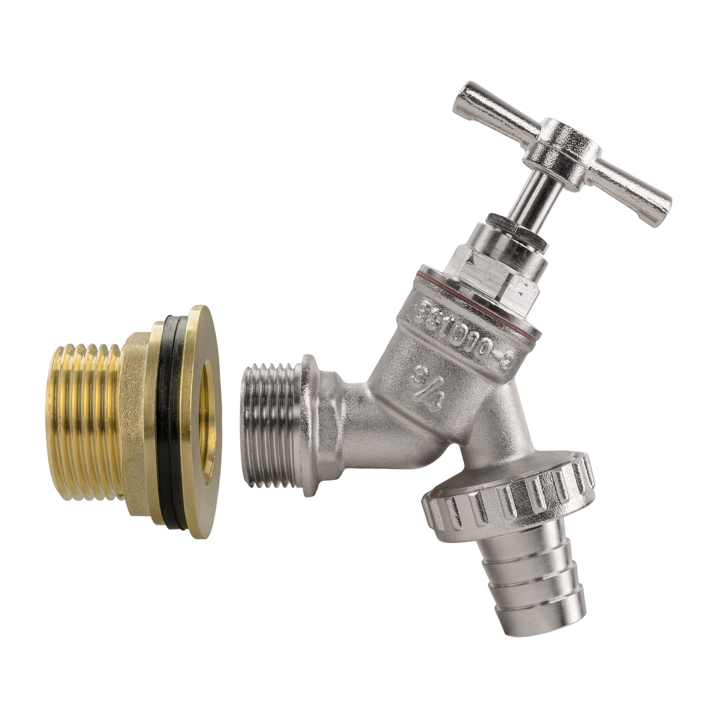 Water Butt Brass Kit 1in with Nickel Plated Barbed Tap and Drill Bit Tap Adapter