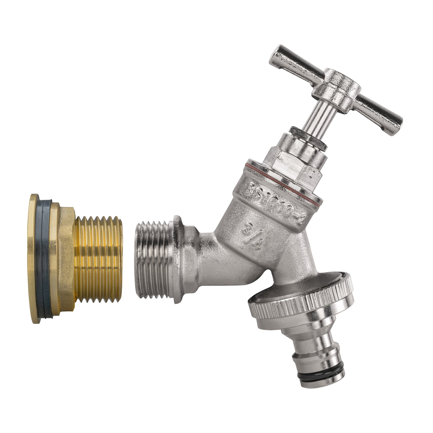 Water Butt Brass Kit 1in with Nickel Plated Quick Connect Tap and Drill Bit