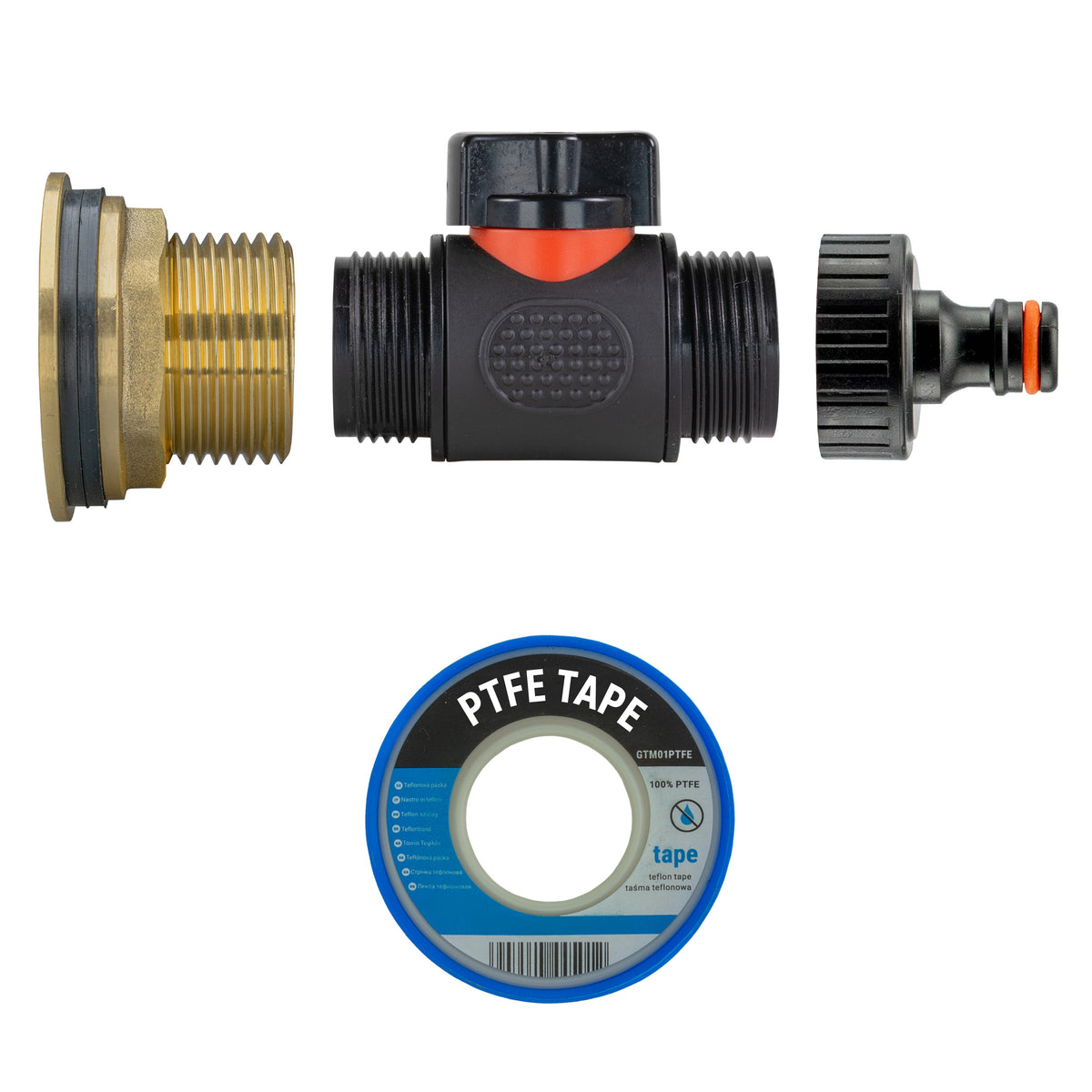 Water Butt Brass Kit 1" with In-Line Valve + Quick Connect