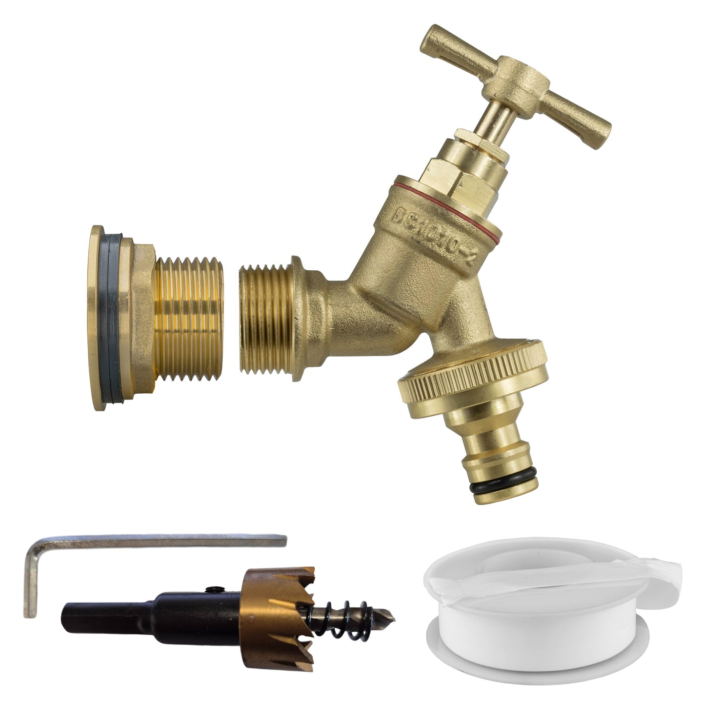Water Butt Brass Kit 1in with Brass Quick Connect Tap and Drill Bit Tap Adapter