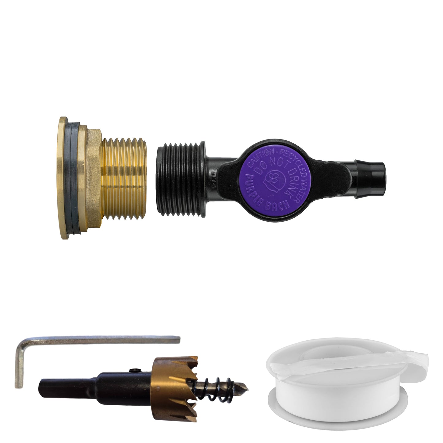 Water Butt Brass Kit 1in with 13mm Barb Irrigation Valve and Drill Bit