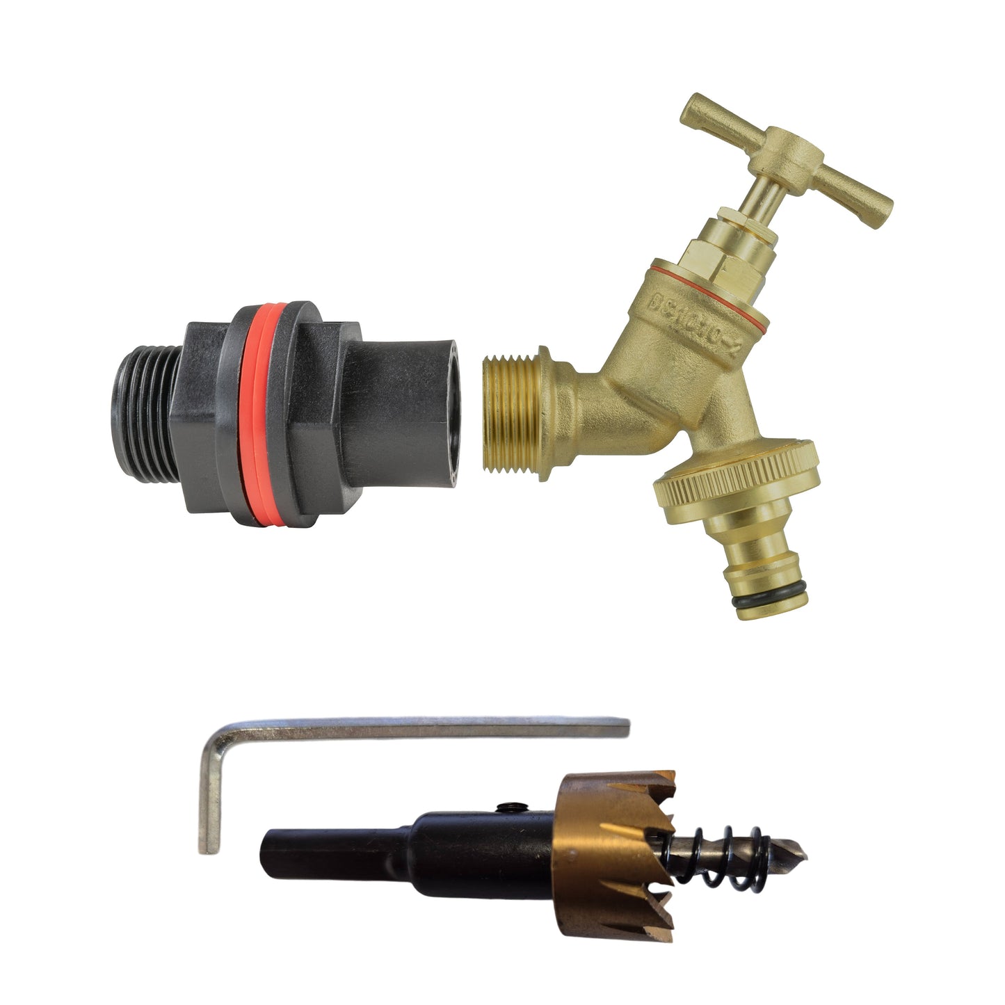 Water Butts Kit 3/4in with Brass Bib Tap and Snap On and Drill Bit Tap Adapter