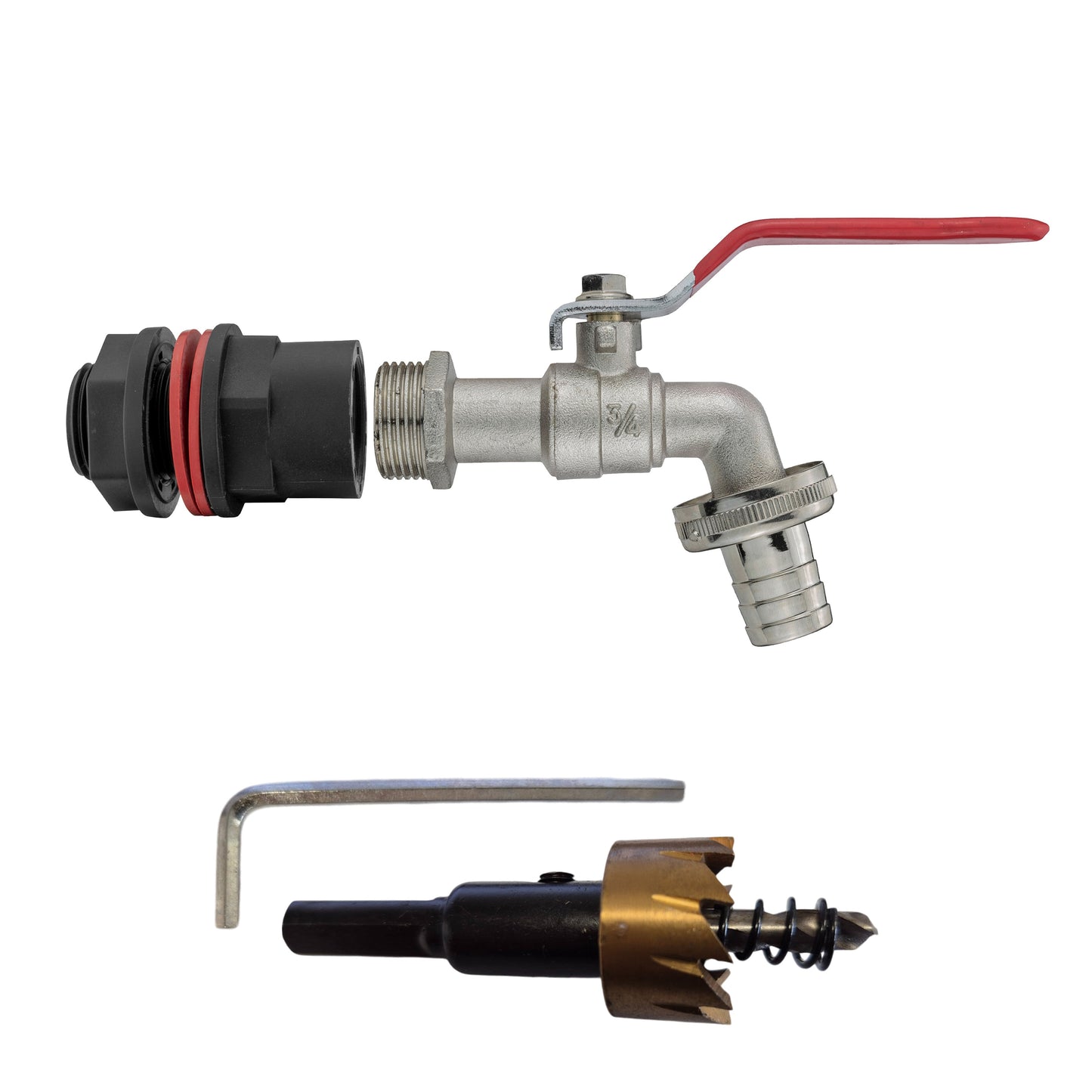 Water Butts Kit 3/4in with Lever Tap 3/4in Barb and Drill Bit Hose Connector Set