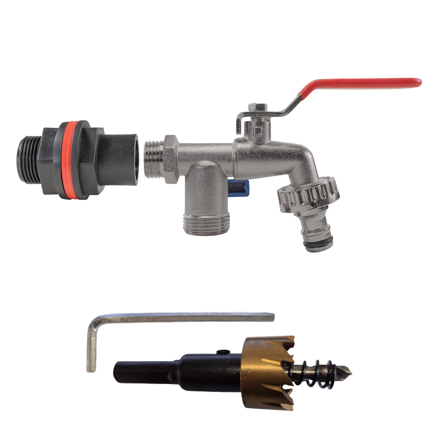 Water Butts Kit 3/4in With Double Tap and Drill Bit Garden Hose Pipe Tap Adapter