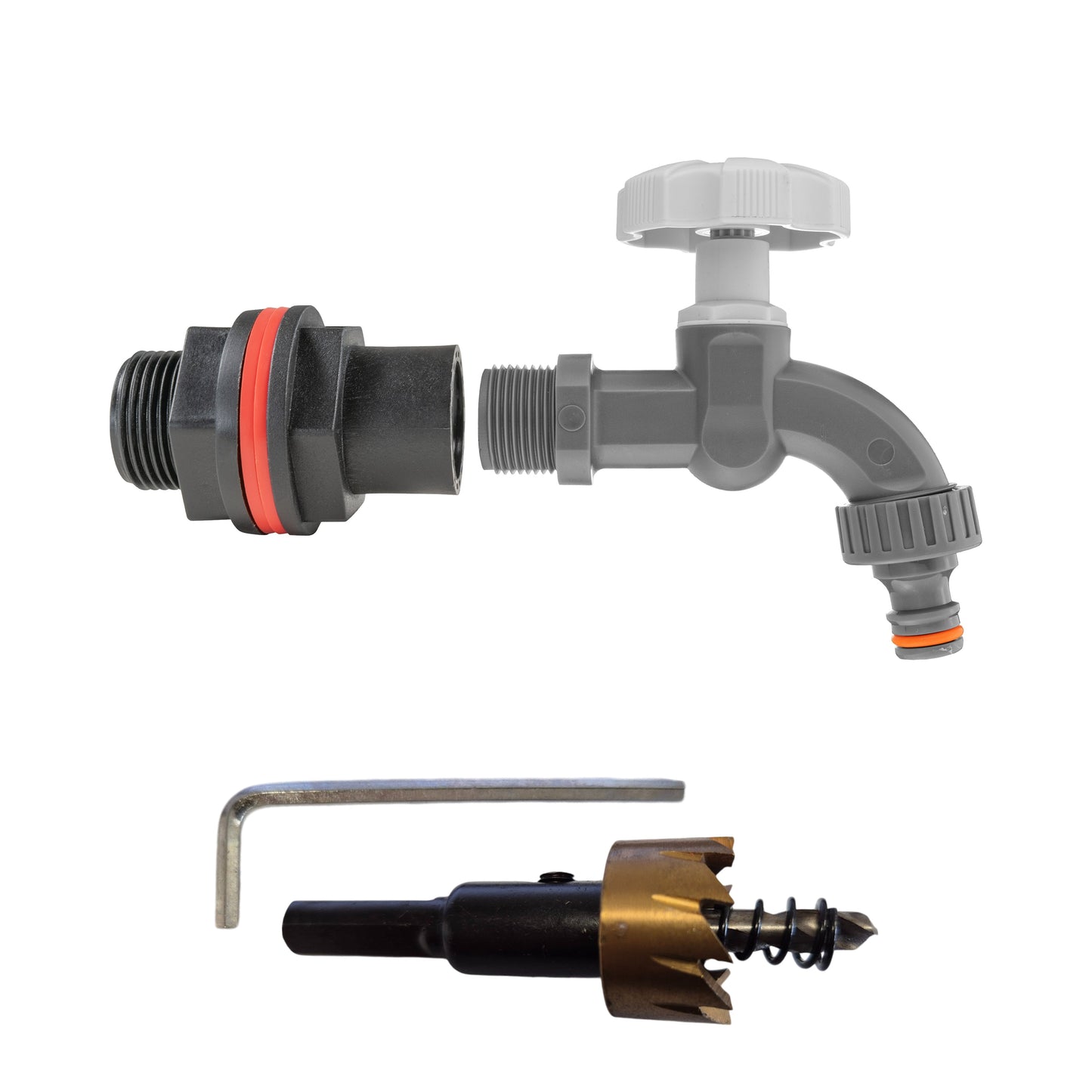 Water Butts Kit 3/4in PP WL Tap and Drill Bit Garden Hose Pipe Hose Pipe Fitting