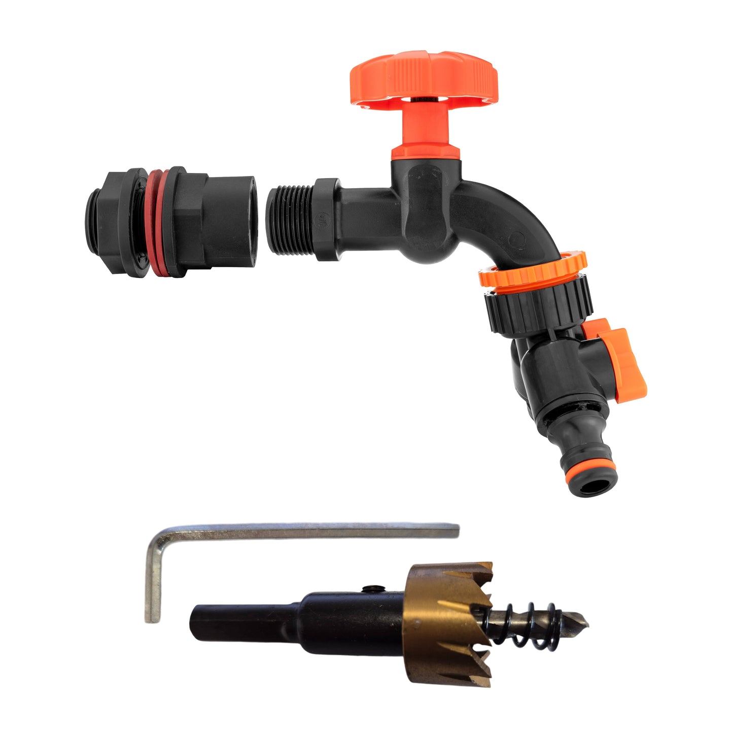Water Butts Kit 3/4in PP Black Tap and Tap Splitter and Drill Bit Lawn Sprinkler