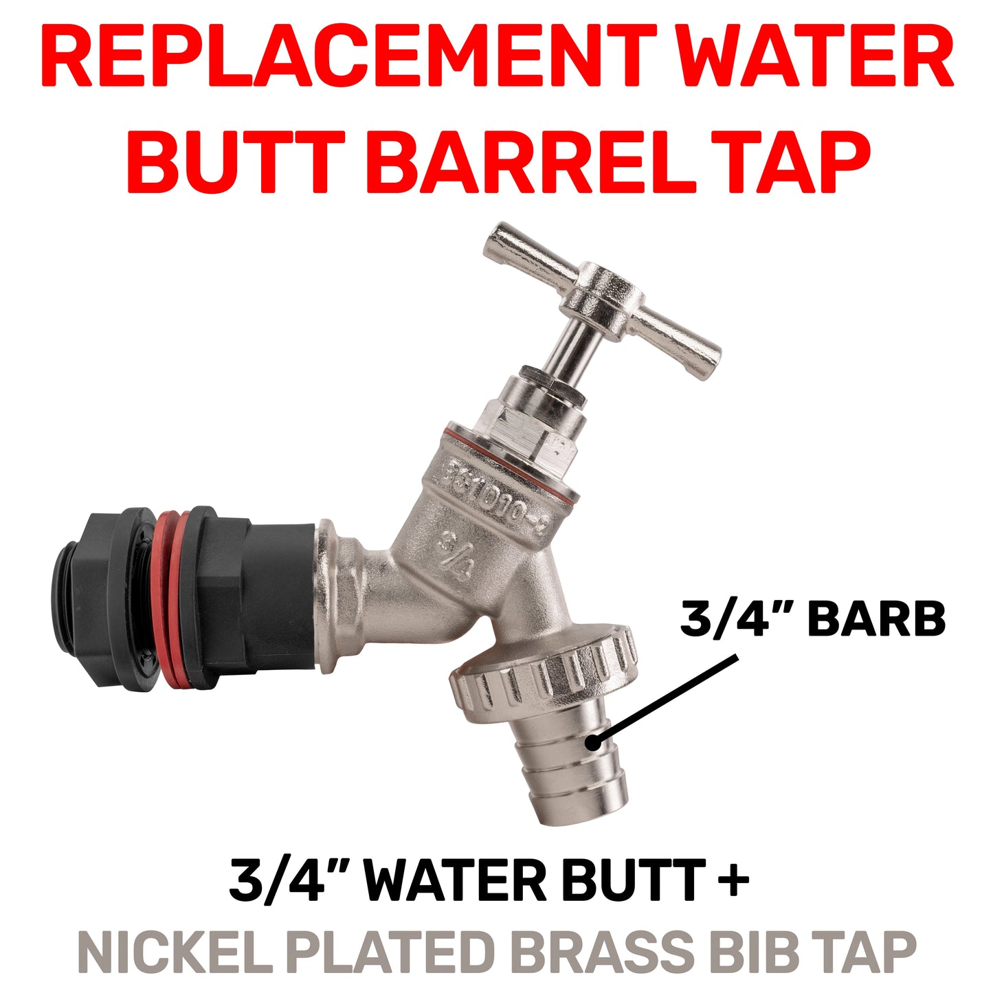 Water Butt Kit 3/4in with Nickel Plated Barbed Tap and Drill Bit Water Connector