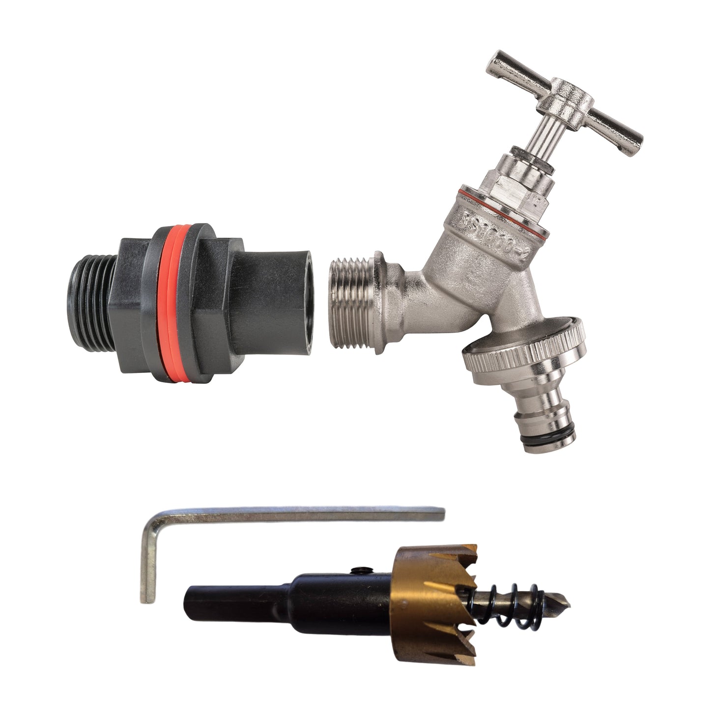 Water Butt Kit 3/4in with Nickel Plated Quick Connect Tap and Drill Bit