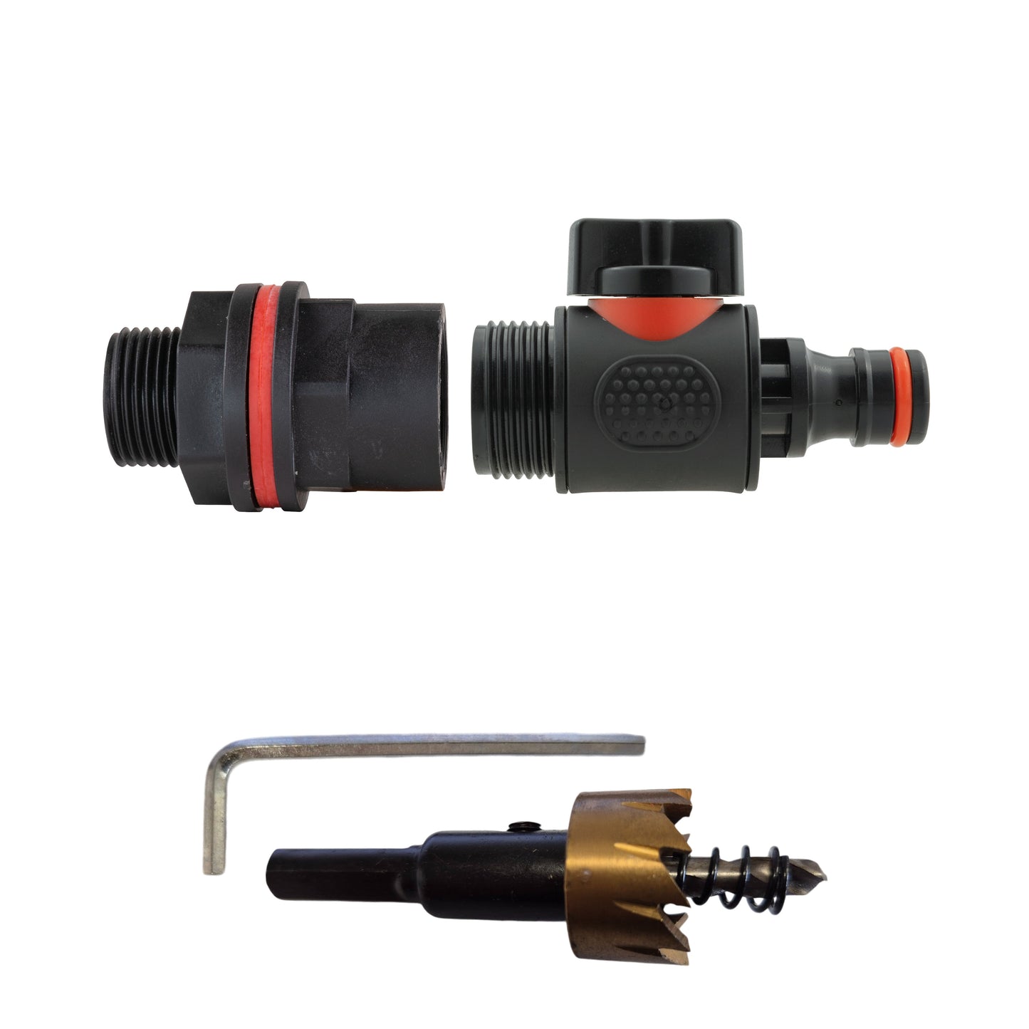 Water Butt Kit 3/4in with In-Line Quick Connector Valve and Drill Bit