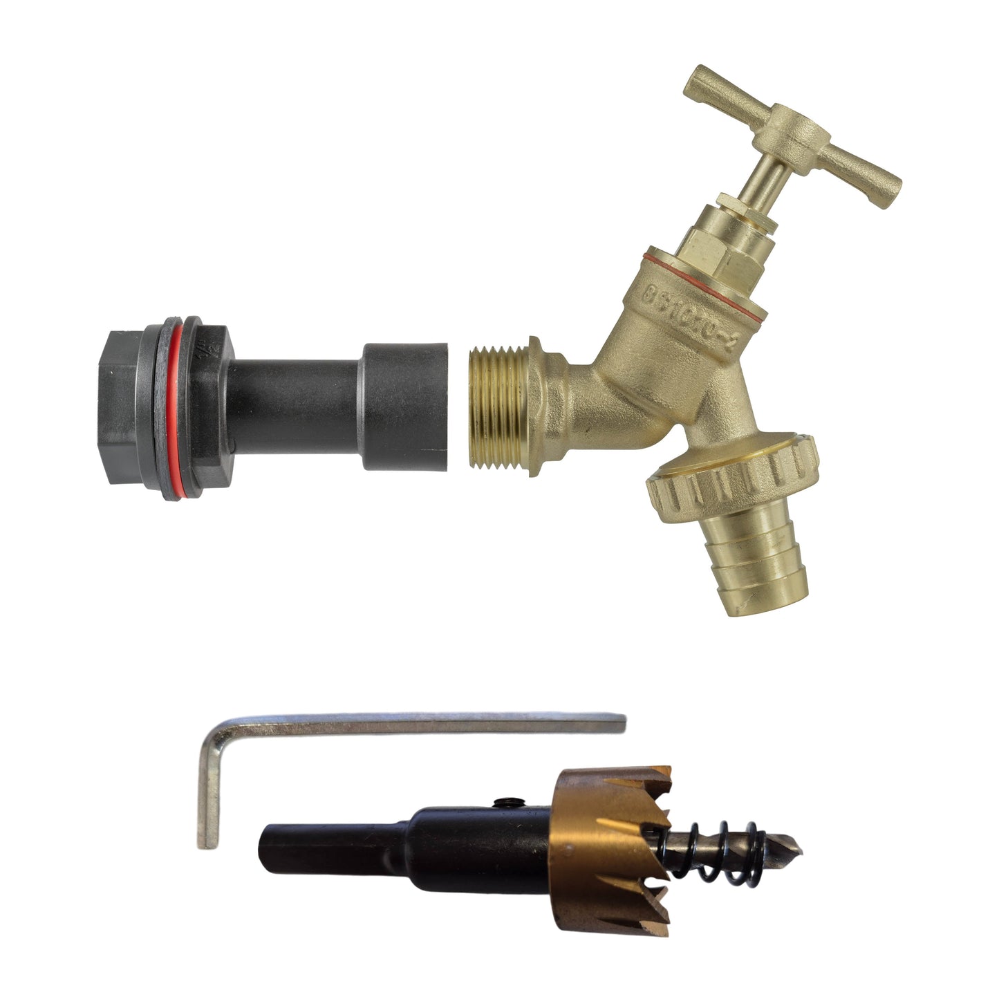 Water Butt Extension Kit 1/2in with Brass Barbed Tap and Drill Bit Tap Adapter