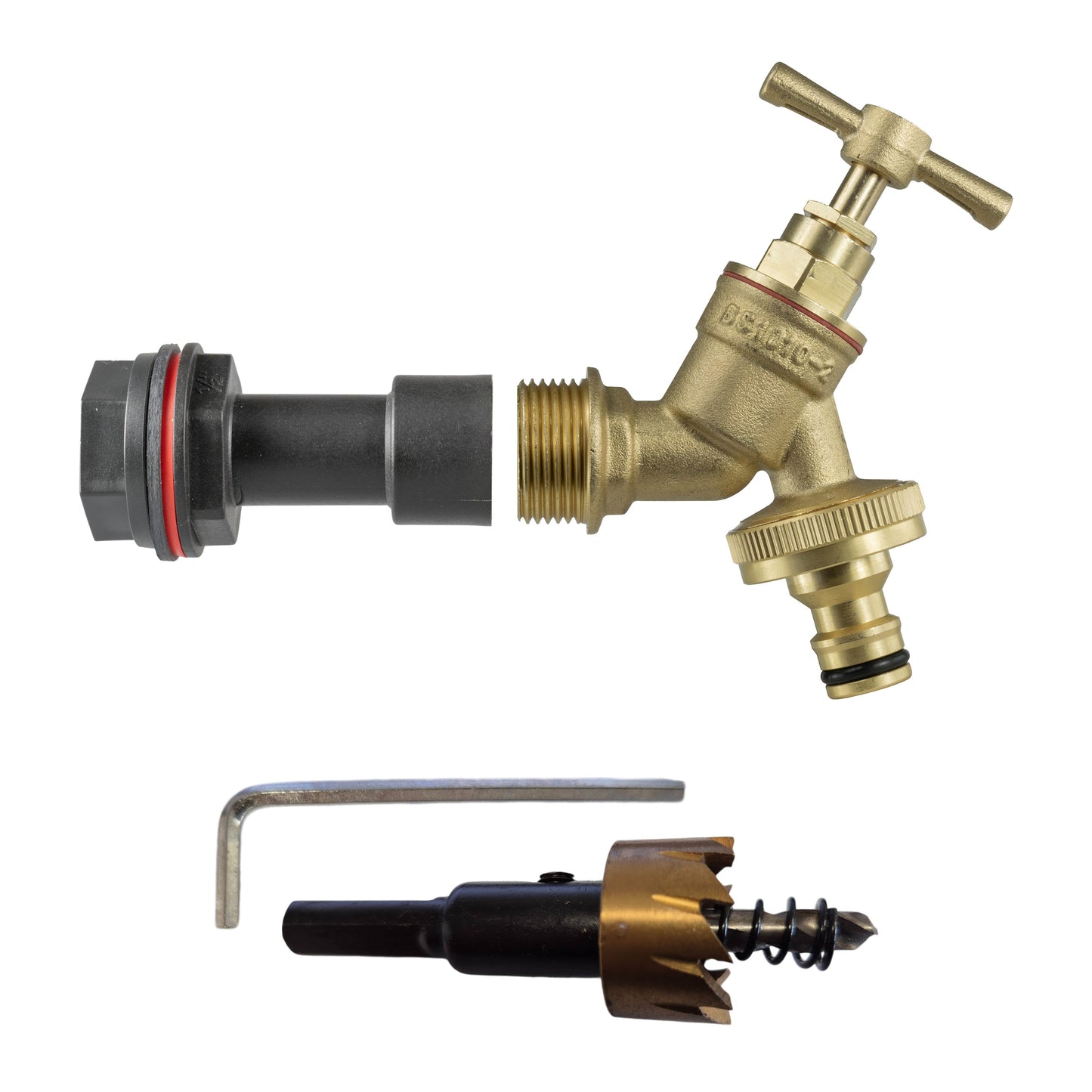 Water Butt Extension Kit 1/2in with Brass Quick Connect Tap and Drill Bit
