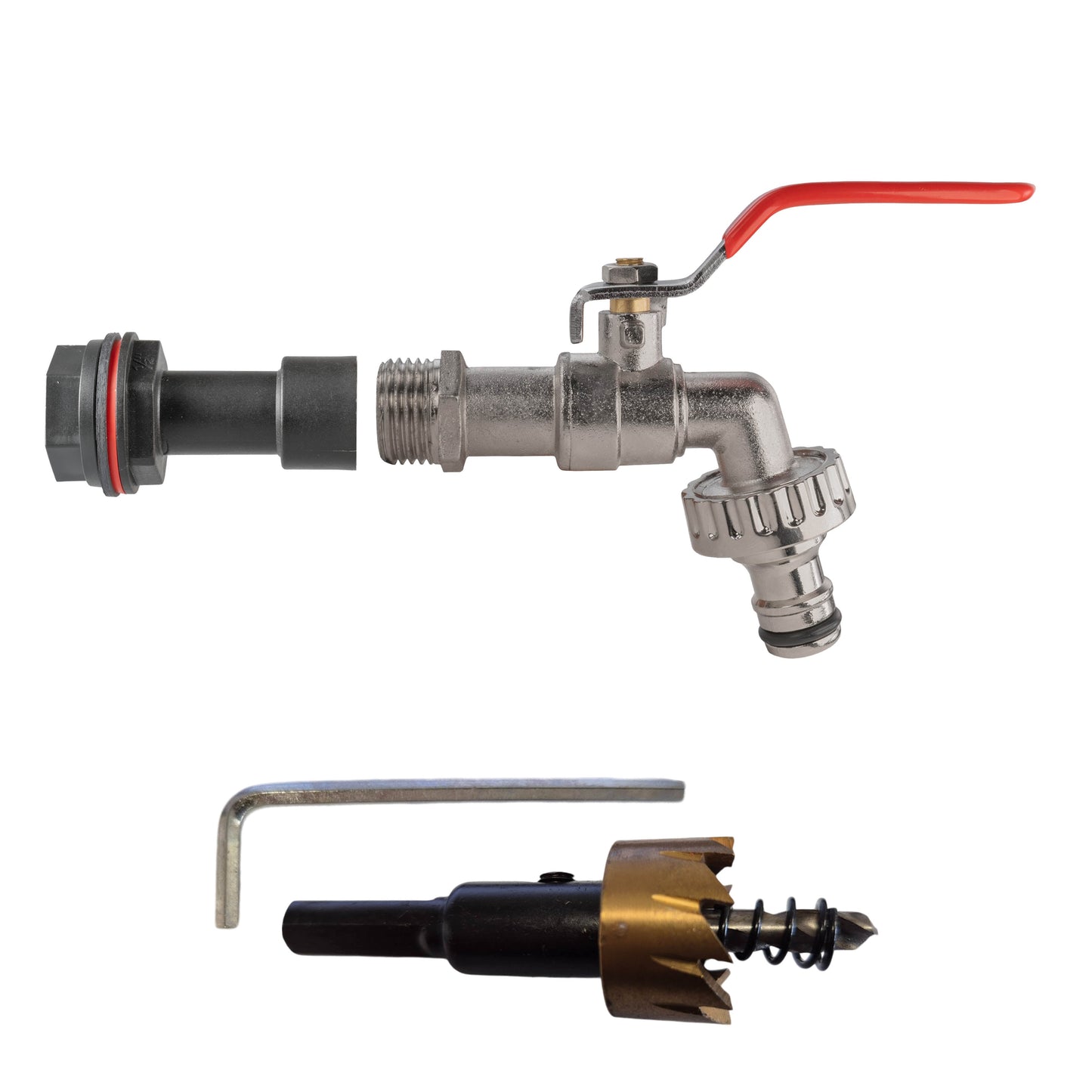 Water Butt Extension Kit 1/2in with Quick Connect Lever Tap and Drill Bit