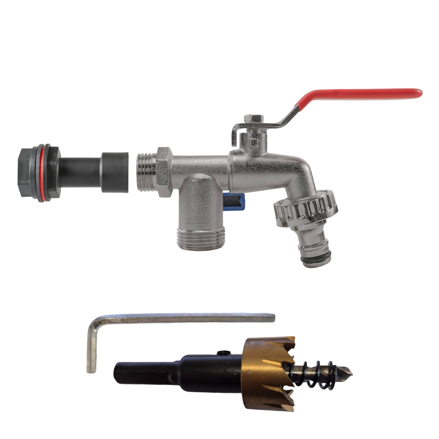 Water Butt Extension Kit 1/2in with Double Tap and Drill Bit for Water Connector