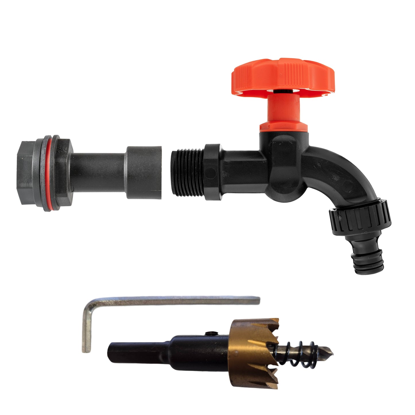 Water Butt Extension Kit 1/2in with Black Dial Tap and Drill Bit Water Connector