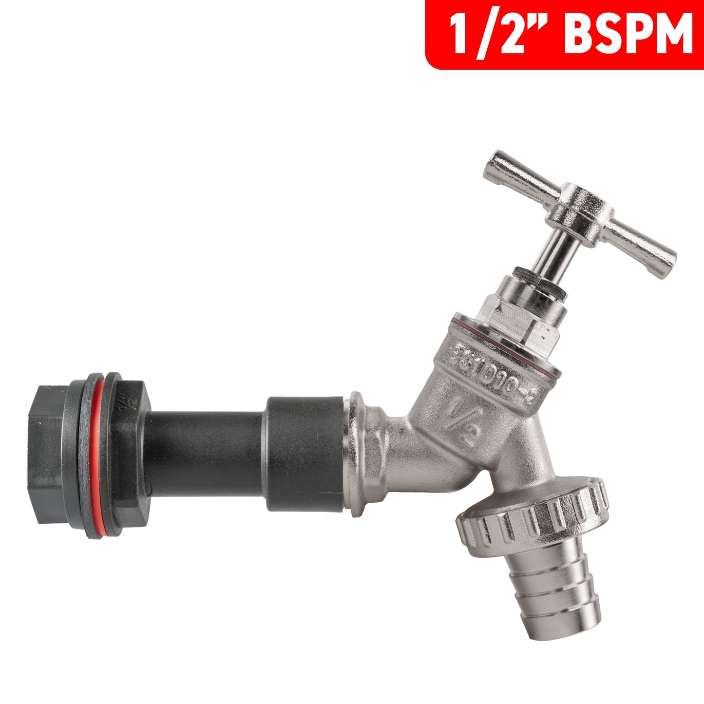 Water Butt Extension Kit 1/2in with Nickel Plated Barbed Tap and Drill Bit