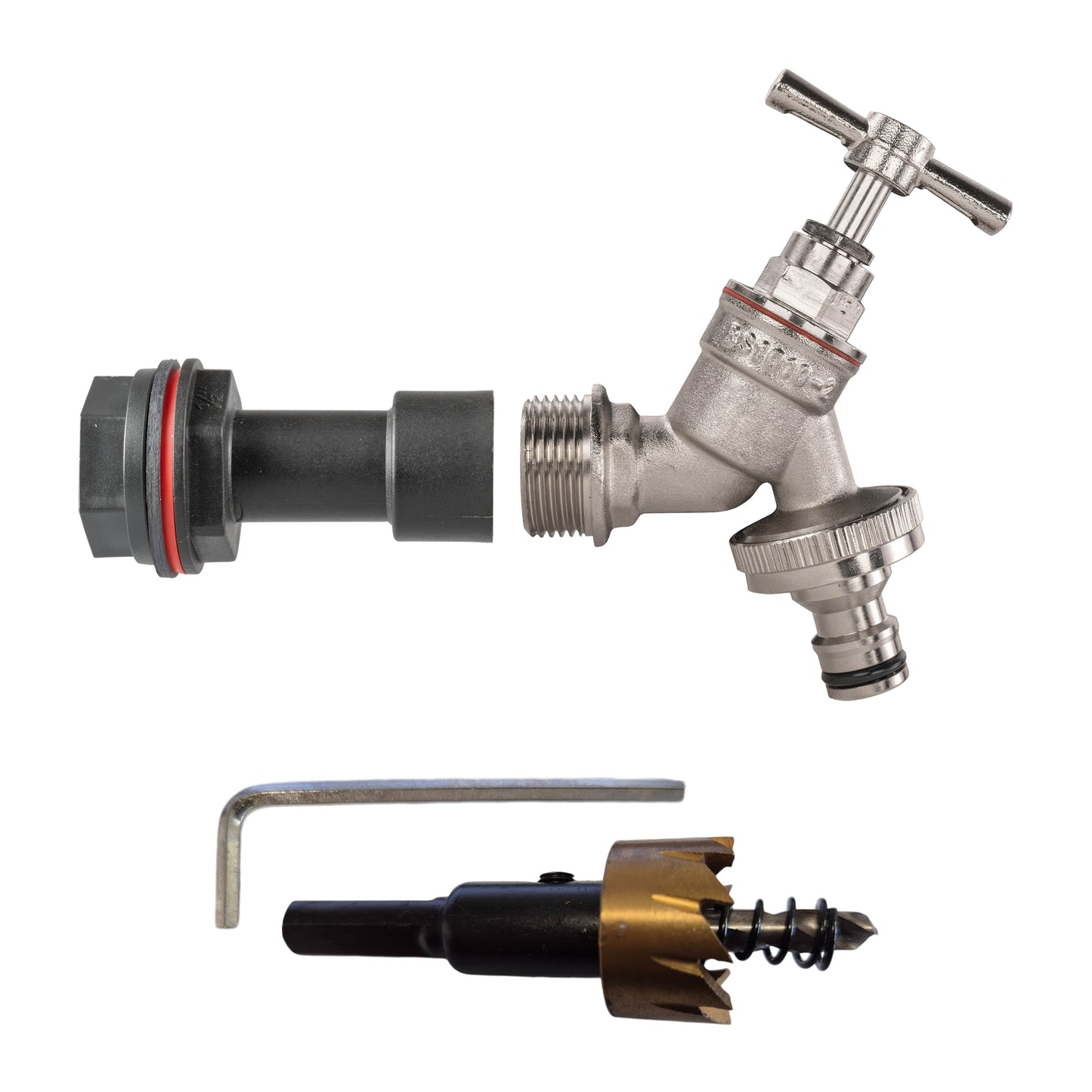Water Butt Extension Kit 1/2in with Nickel Plated Quick Connect Tap and Drill Bi