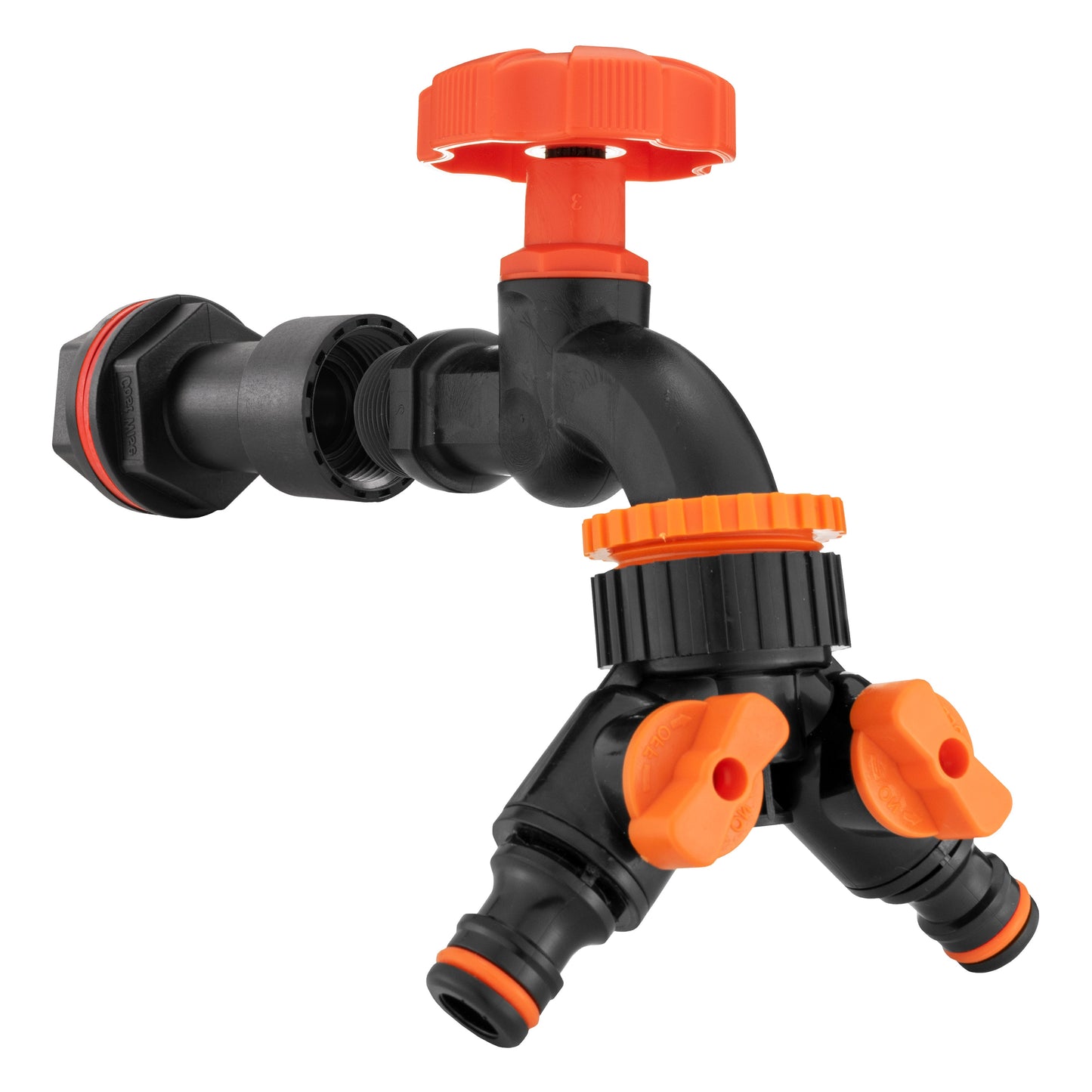 Water Butt Extension Kit 1/2in with Black Dial Tap + Two-Way Splitter