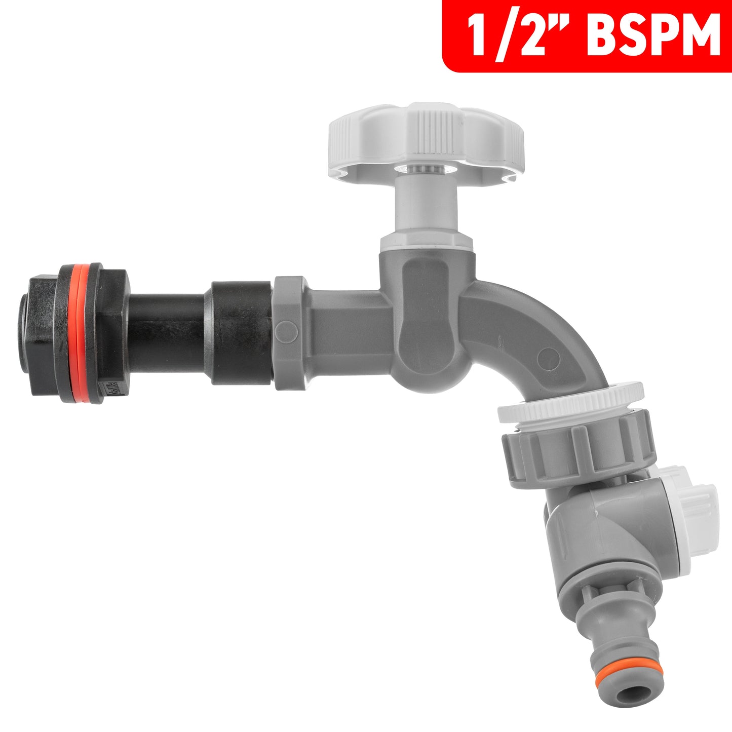 Water Butt Extension Kit 1/2in with Grey Dial Tap + Two-Way Splitter Tap Adapter