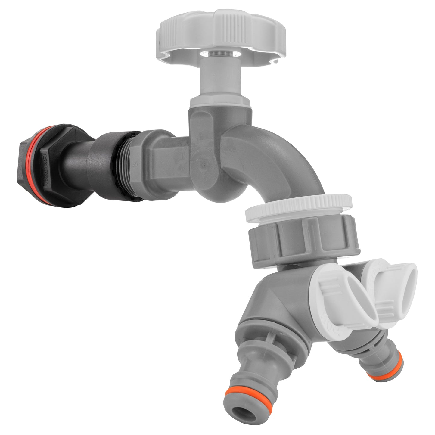 Water Butt Extension Kit 1/2in with Grey Dial Tap + Two-Way Splitter Tap Adapter