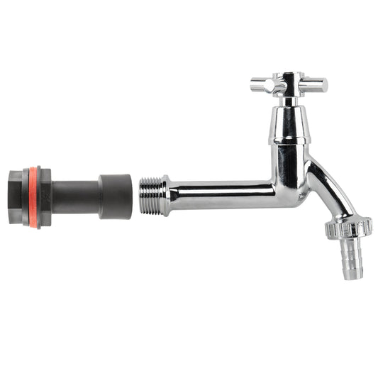 Water Butt Extension Kit 1/2in with Extended Brass Chrome Tap 1/2in Barb