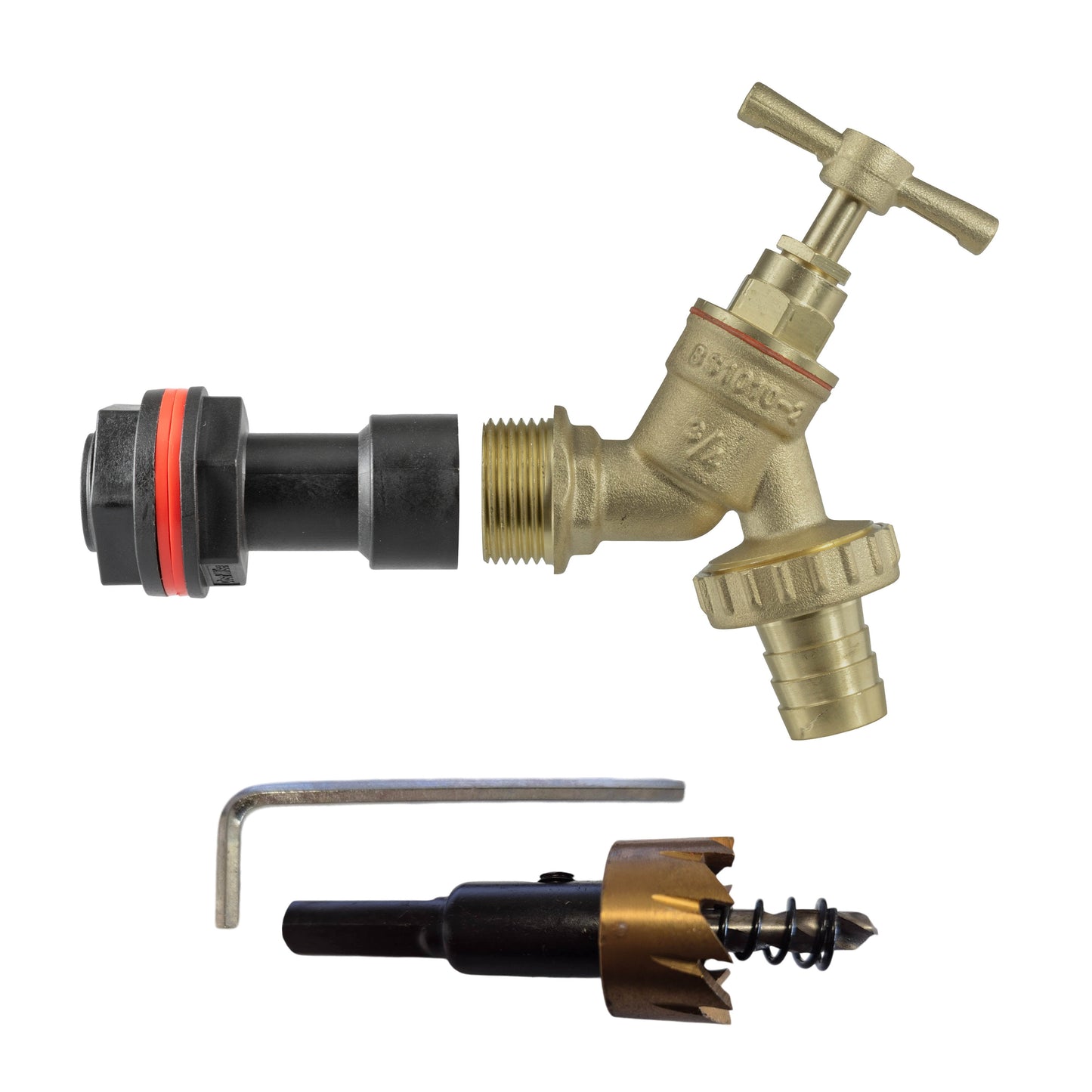 Water Butt Extension Kit 3/4in with Brass Barbed Tap and Drill Bit Tap Adapter