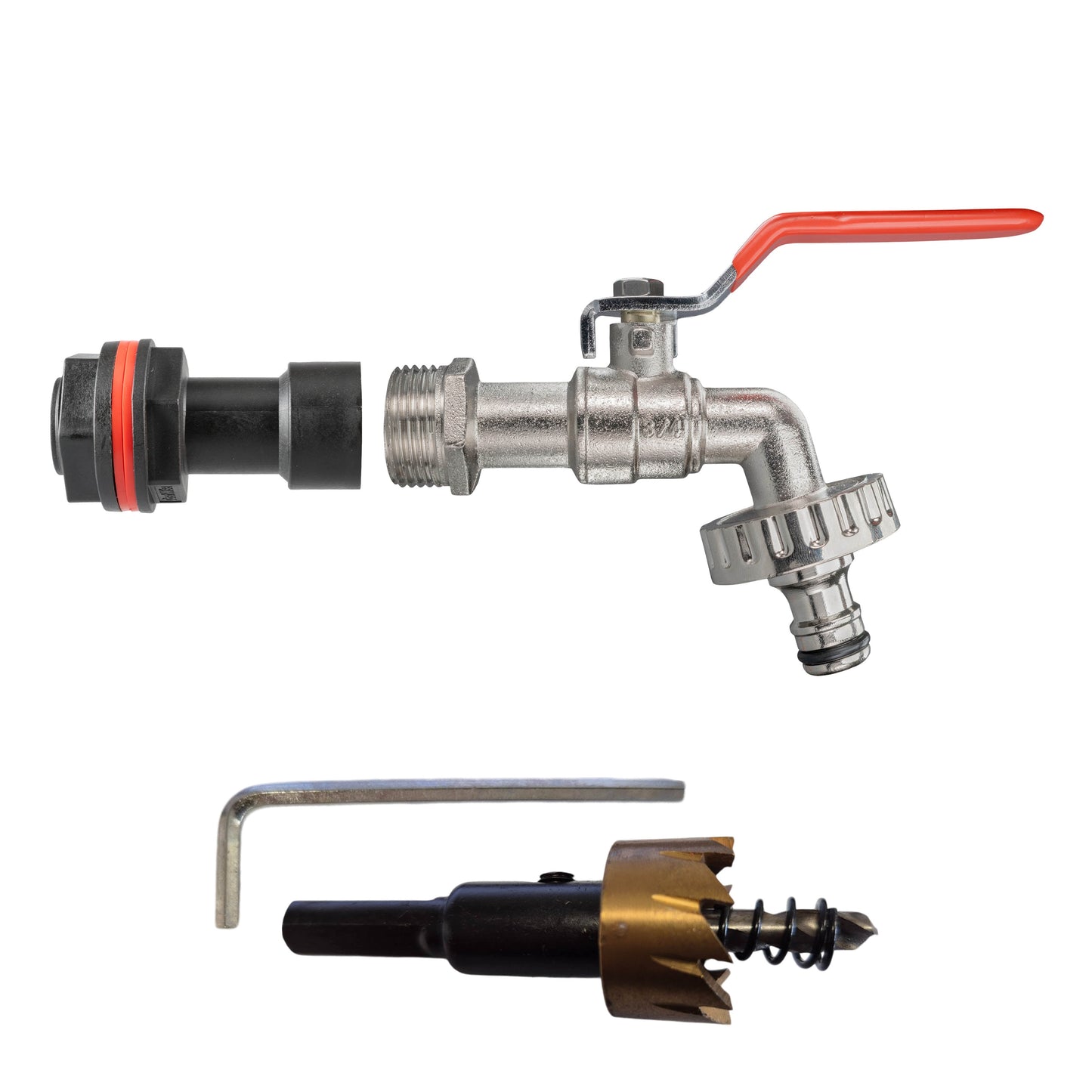 Water Butt Extension Kit 3/4in with Quick Connect Lever Tap and Drill Bit