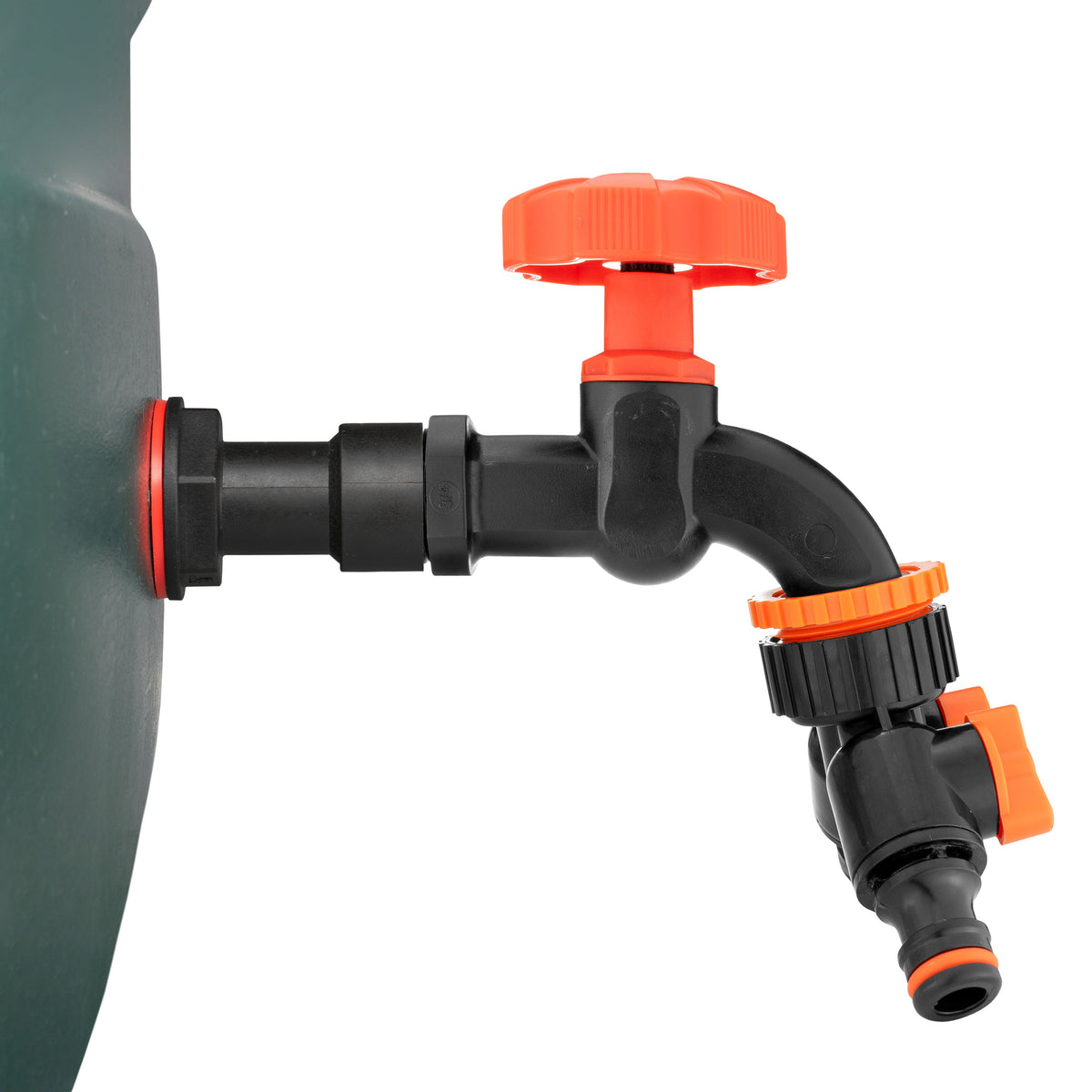 Water Butt Extension Kit 3/4" with Black Dial Tap + Two-Way Splitter and Drill Bit