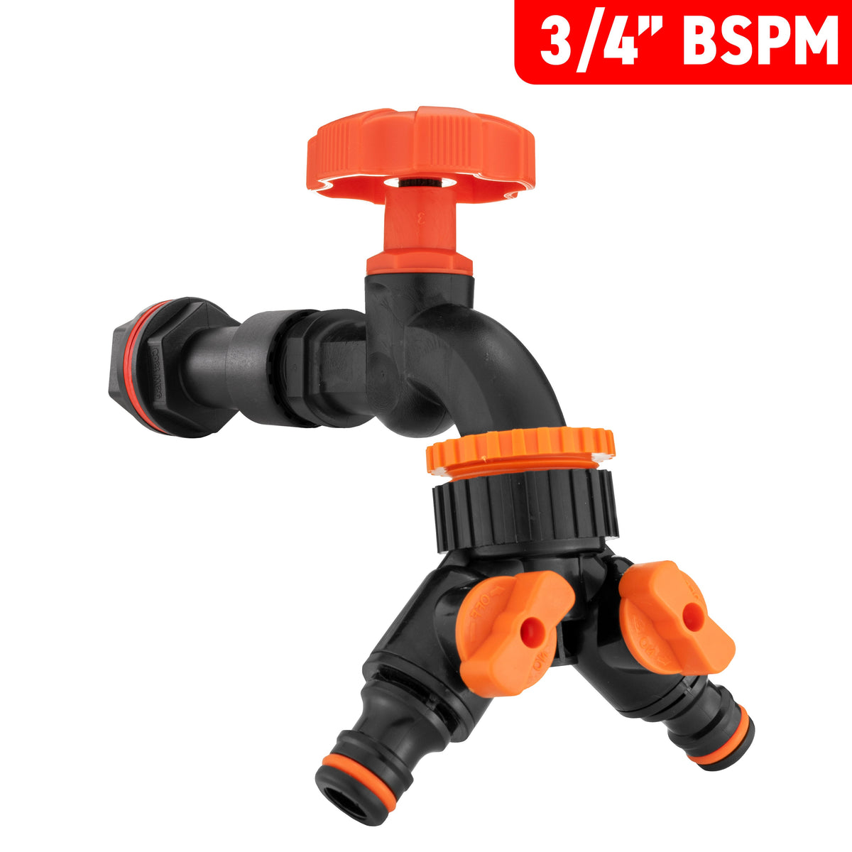 Water Butt Extension Kit 3/4" with Black Dial Tap + Two-Way Splitter and Drill Bit