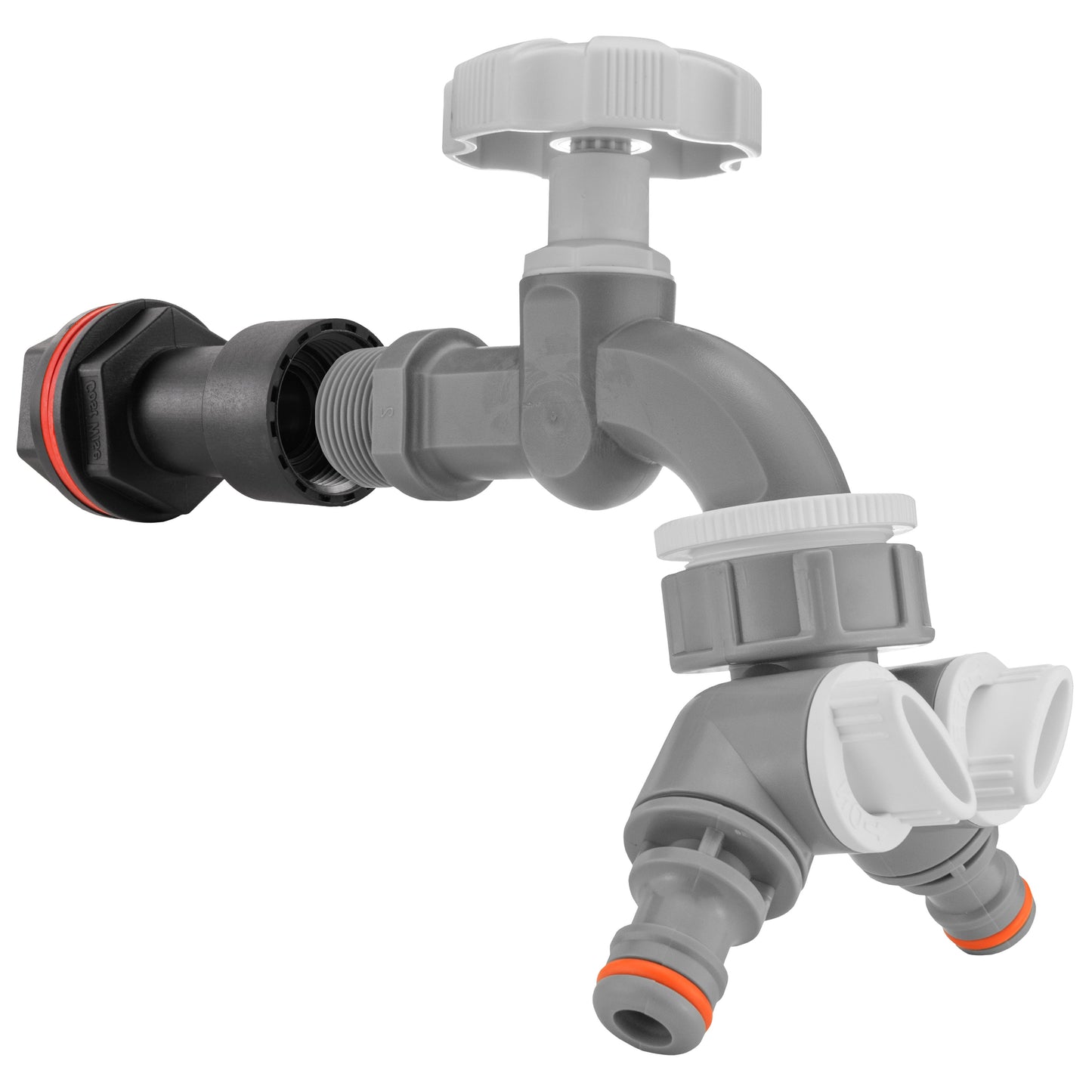Water Butt Extension Kit 3/4in with Grey Dial Tap + Two-Way Splitter Tap Adapter