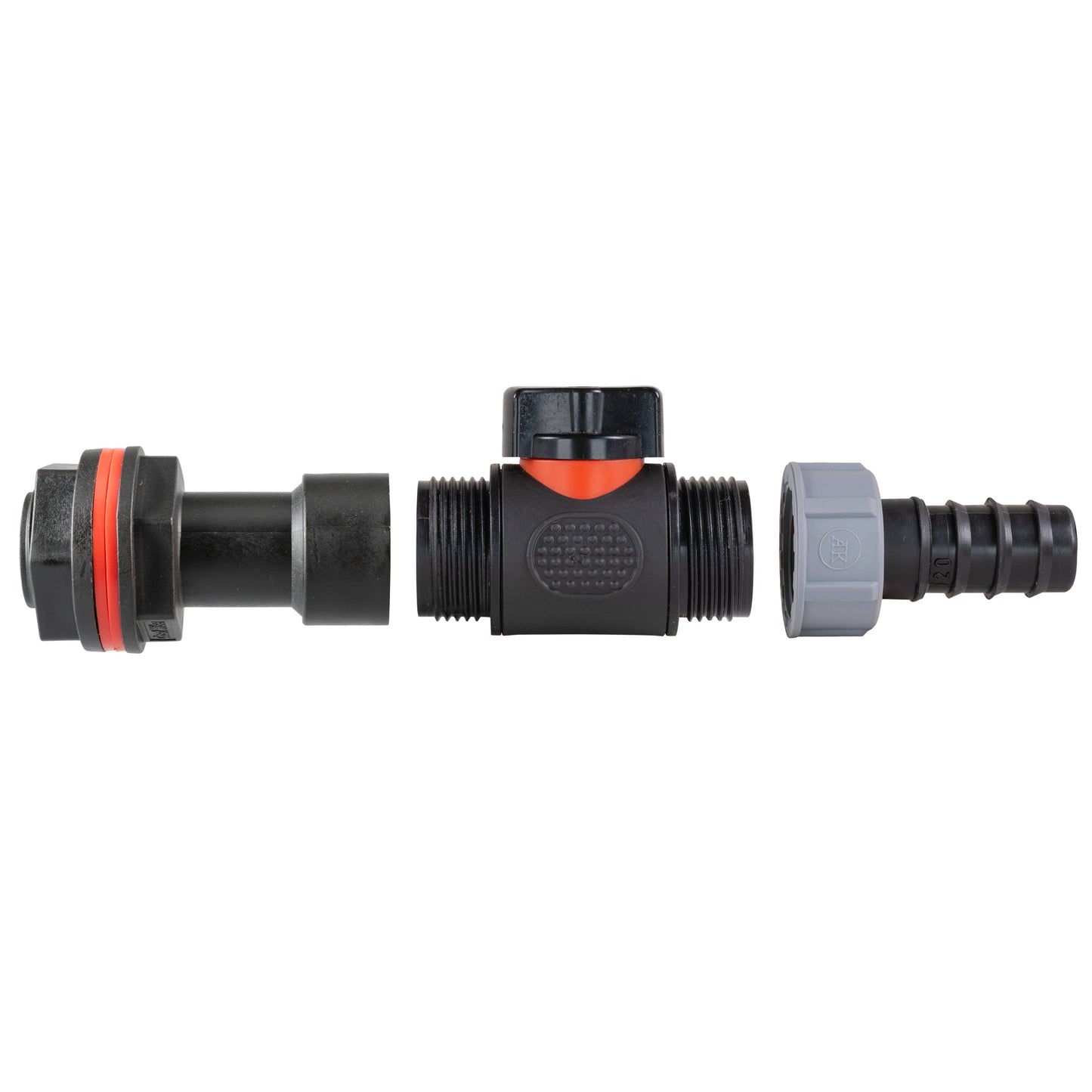 Water Butt Extension Kit 3/4in with In-Line Valve + 20mm Barb Hose Connector Set