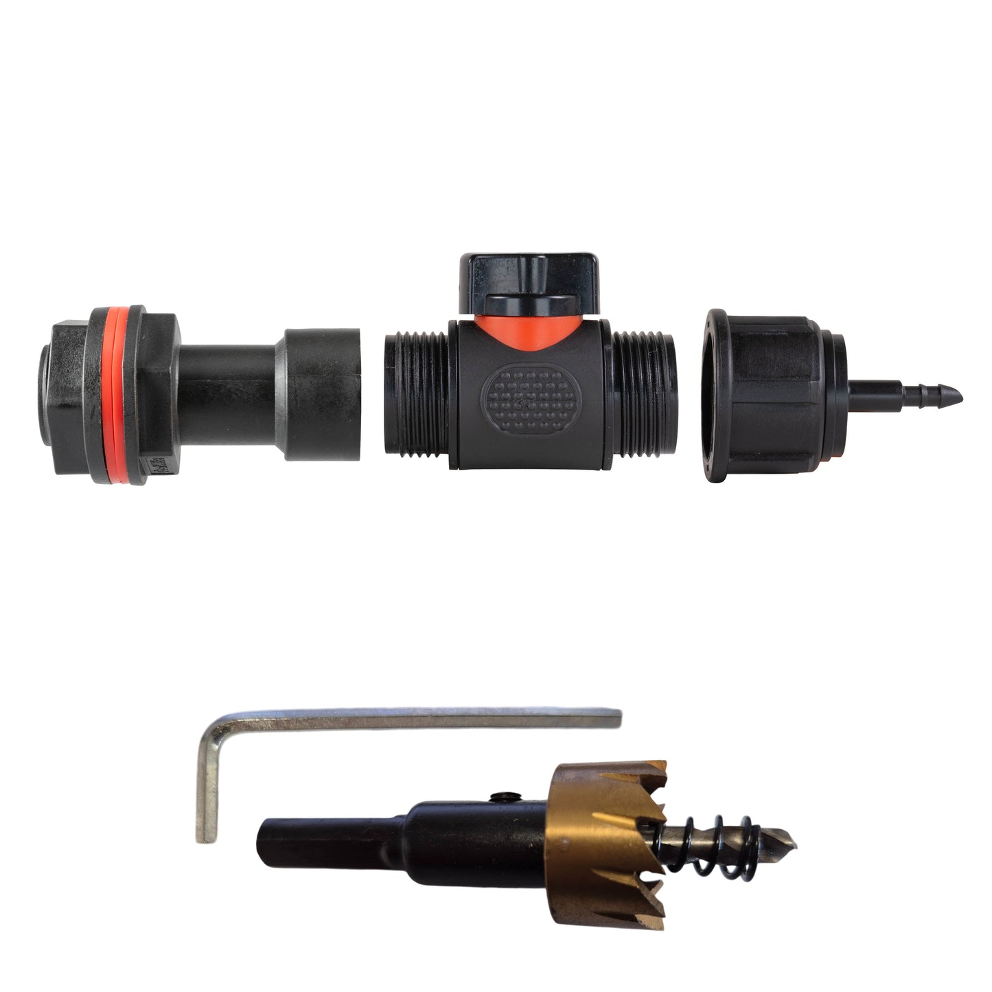 Water Butt Extension Kit 3/4in with In-Line Valve + 4mm Micro Barb and Drill Bit
