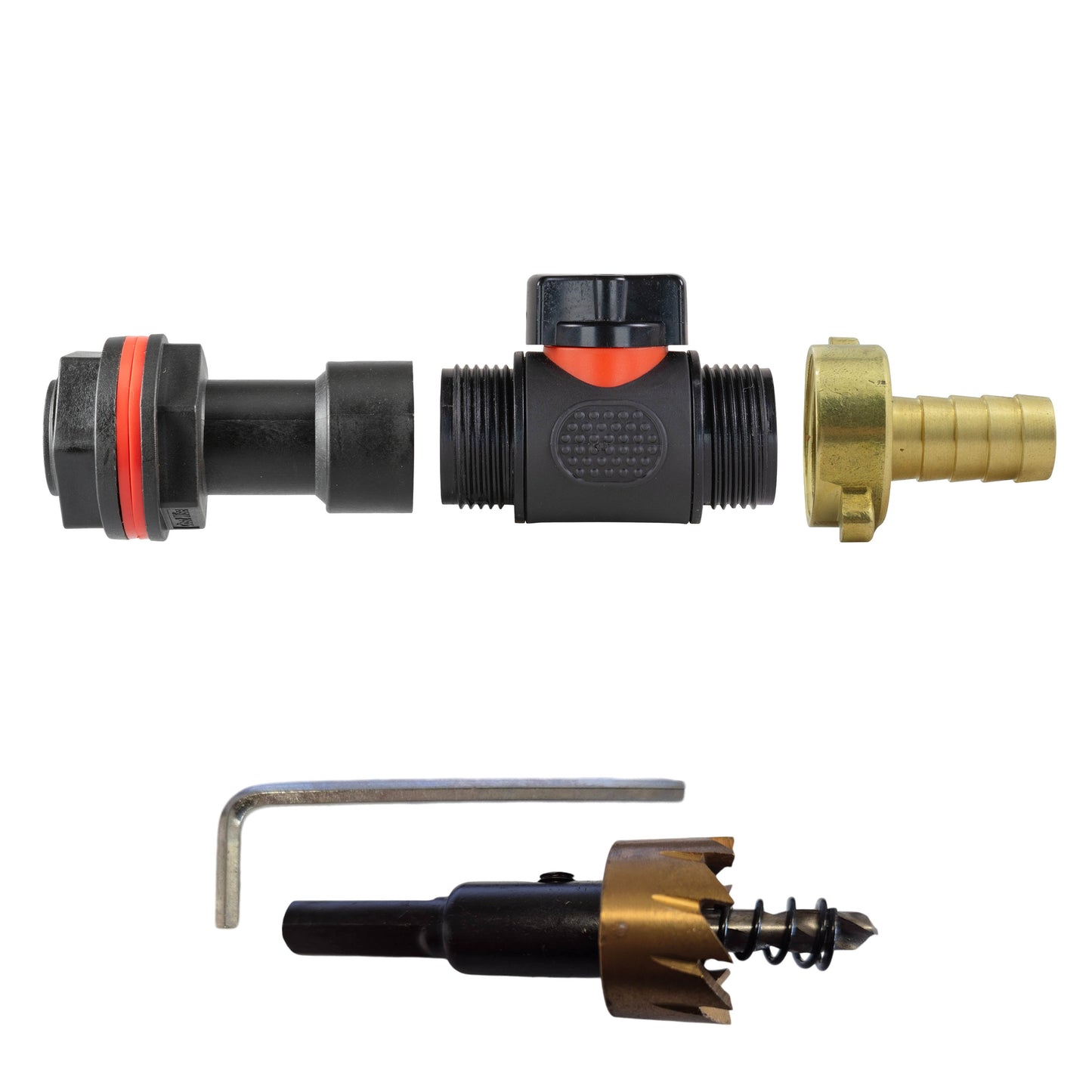 Water Butt Extension Kit 3/4in with In-Line Valve + Brass 1/2in Barb and Drill B