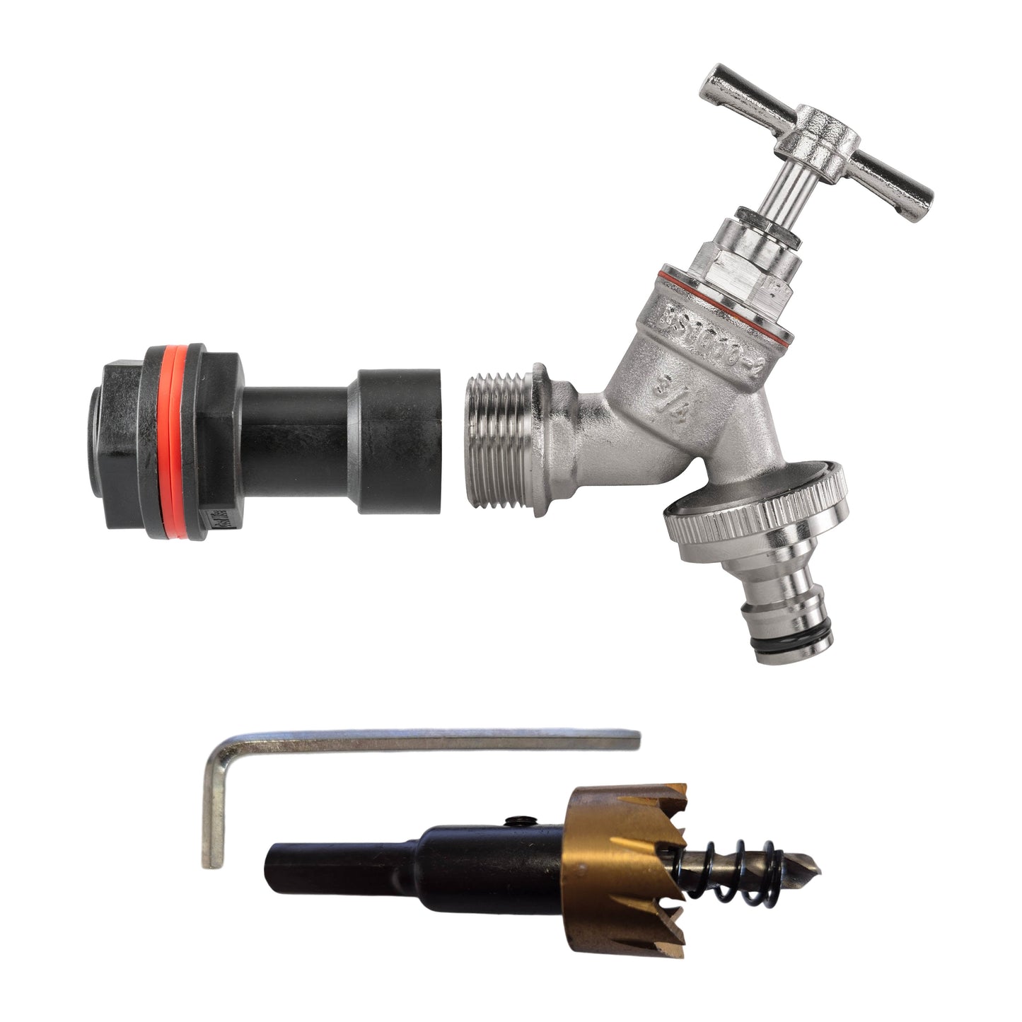 Water Butt Extension Kit 3/4in with Nickel Plated Quick Connect Tap and Drill Bi