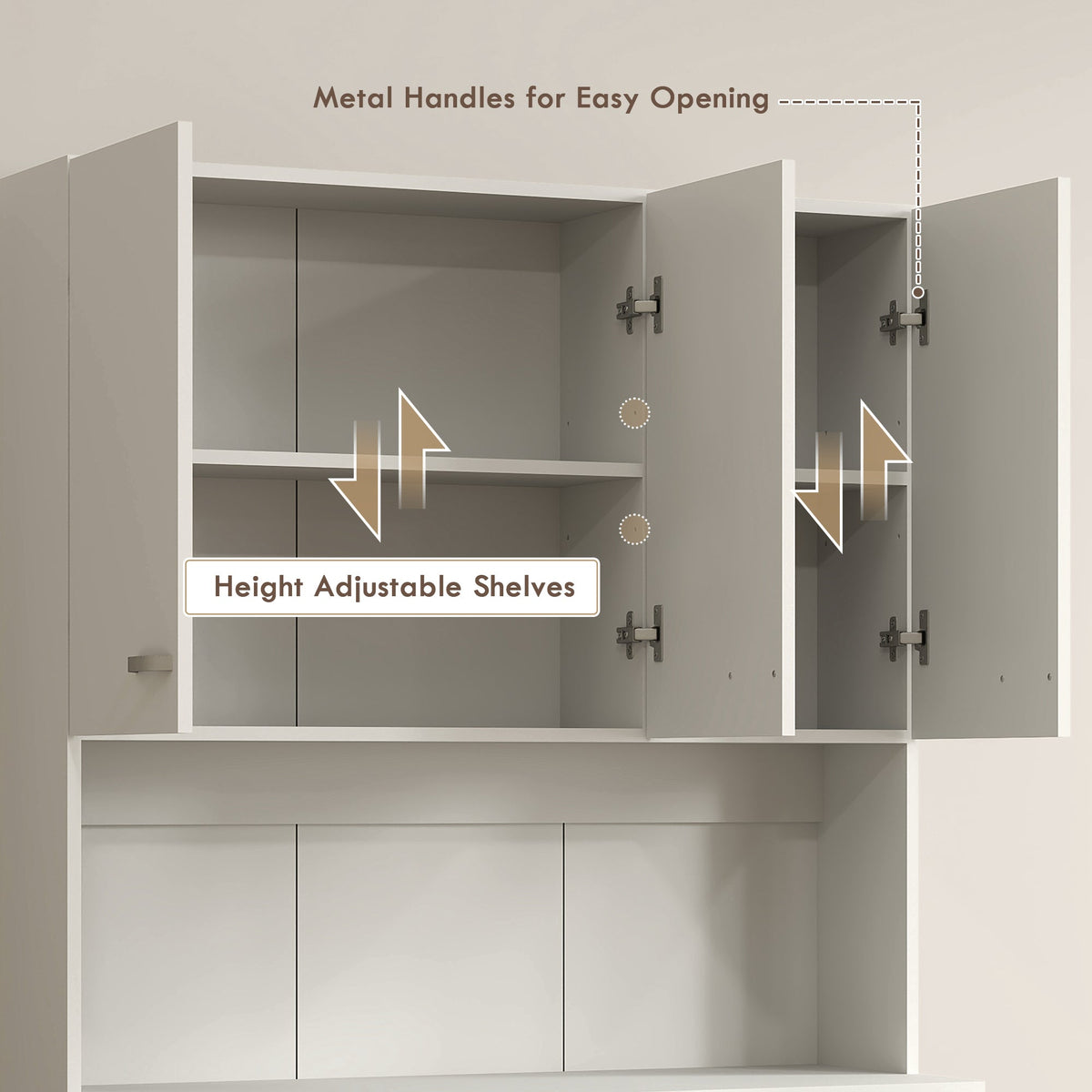 HOMCOM Freestanding Kitchen Cupboard, Storage Cabinet with Doors Cream White