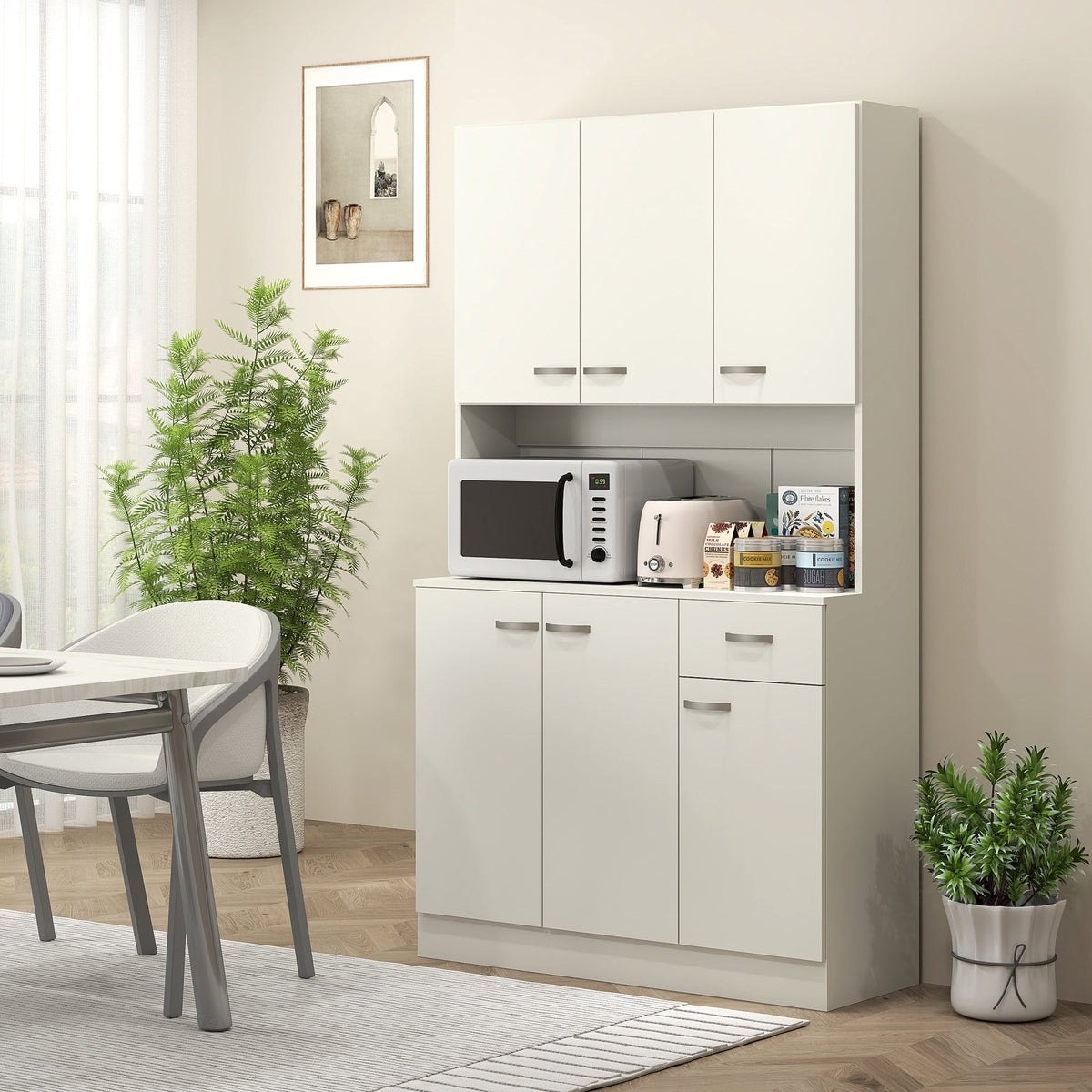 HOMCOM Freestanding Kitchen Cupboard, Storage Cabinet with Doors Cream White