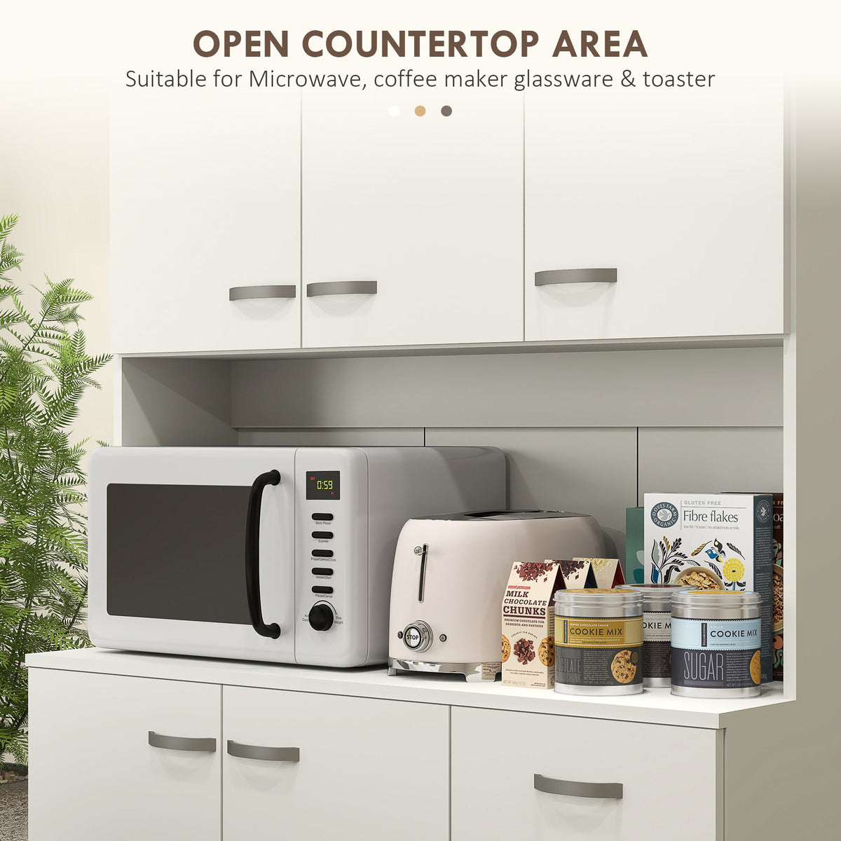 HOMCOM Freestanding Kitchen Cupboard, Storage Cabinet with Doors Cream White