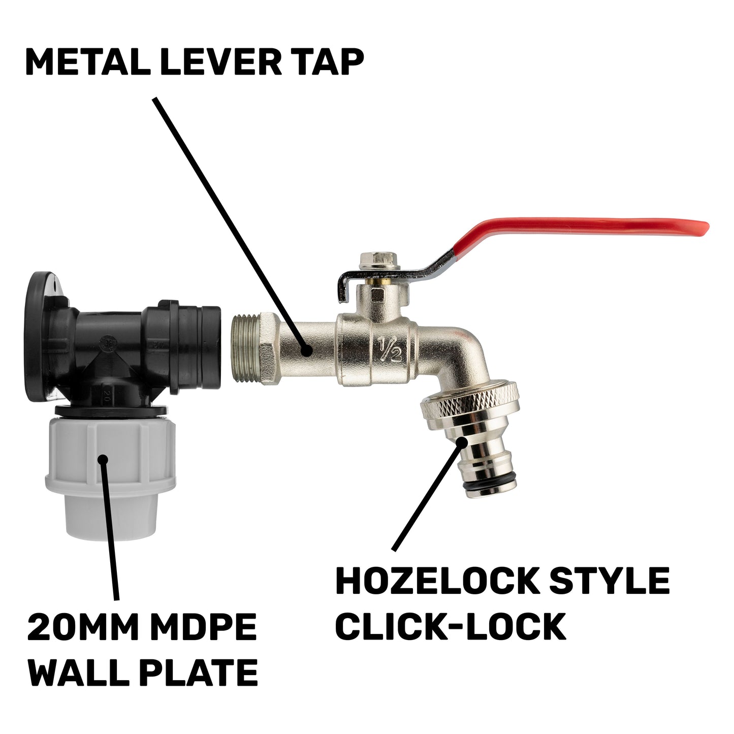 Wall Flange Kit 20mm MDPE - Lever Tap and Snap On BSP Thread Fitting Tap Adapter