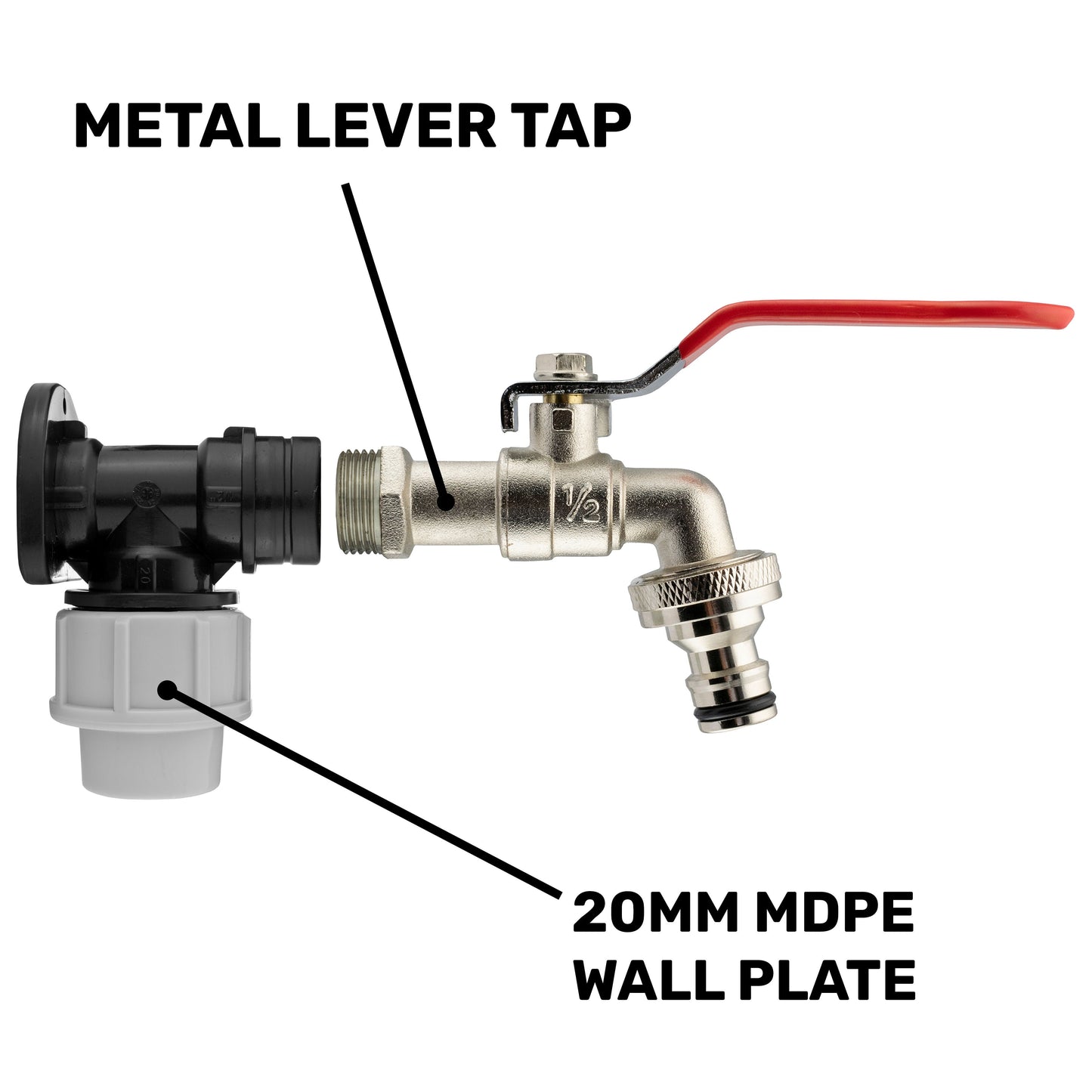 Wall Flange Kit 20mm MDPE - Lever Tap and Snap On BSP Thread Fitting Tap Adapter