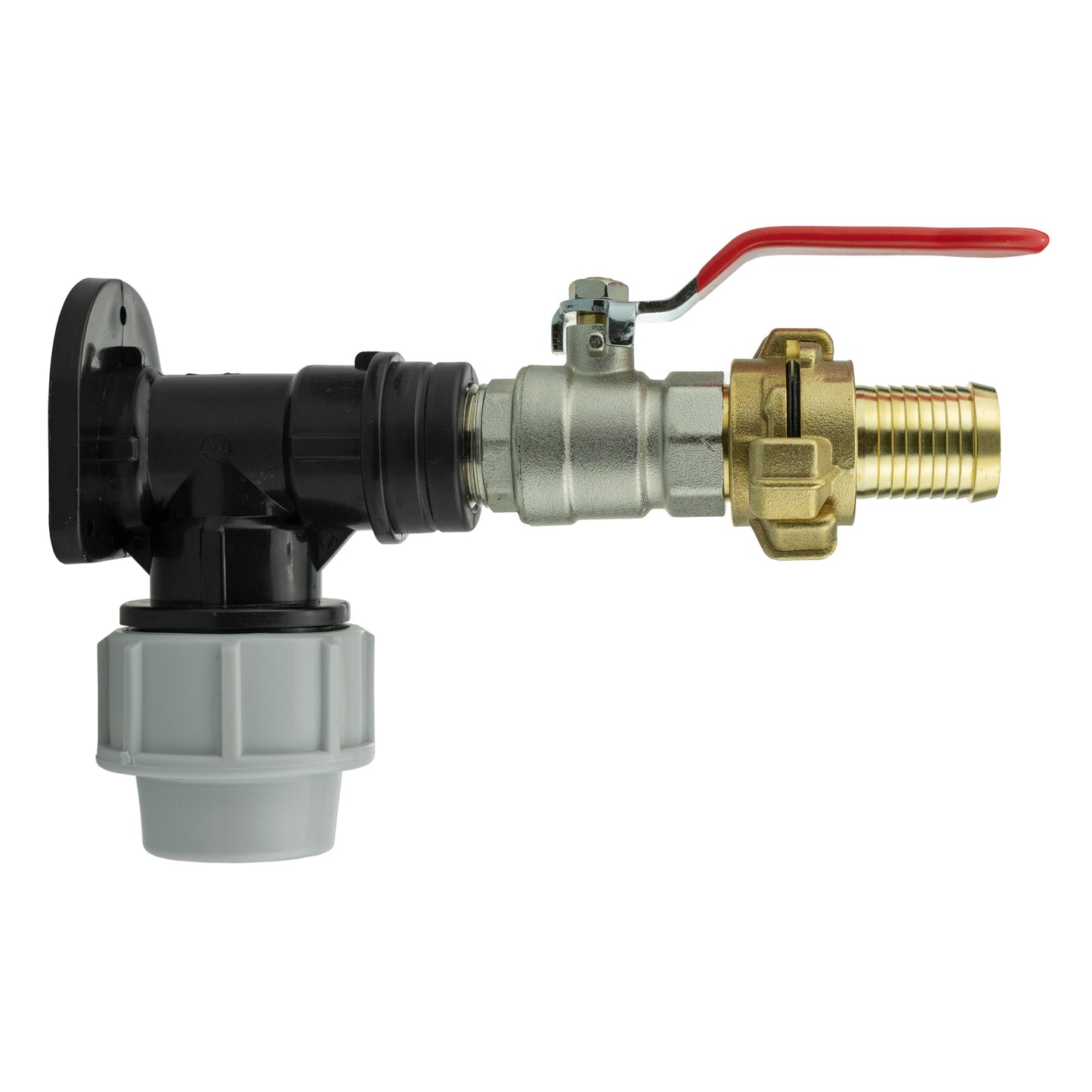 Wall Flange Kit 20mm MDPE + Lever Valve + 25mm Barbed Geka Set Hose Pipe Fitting