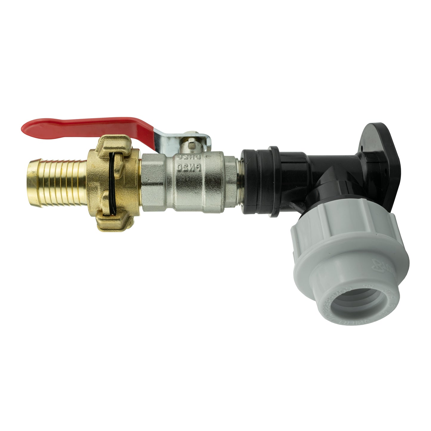 Wall Flange Kit 20mm MDPE + Lever Valve + 25mm Barbed Geka Set Hose Pipe Fitting